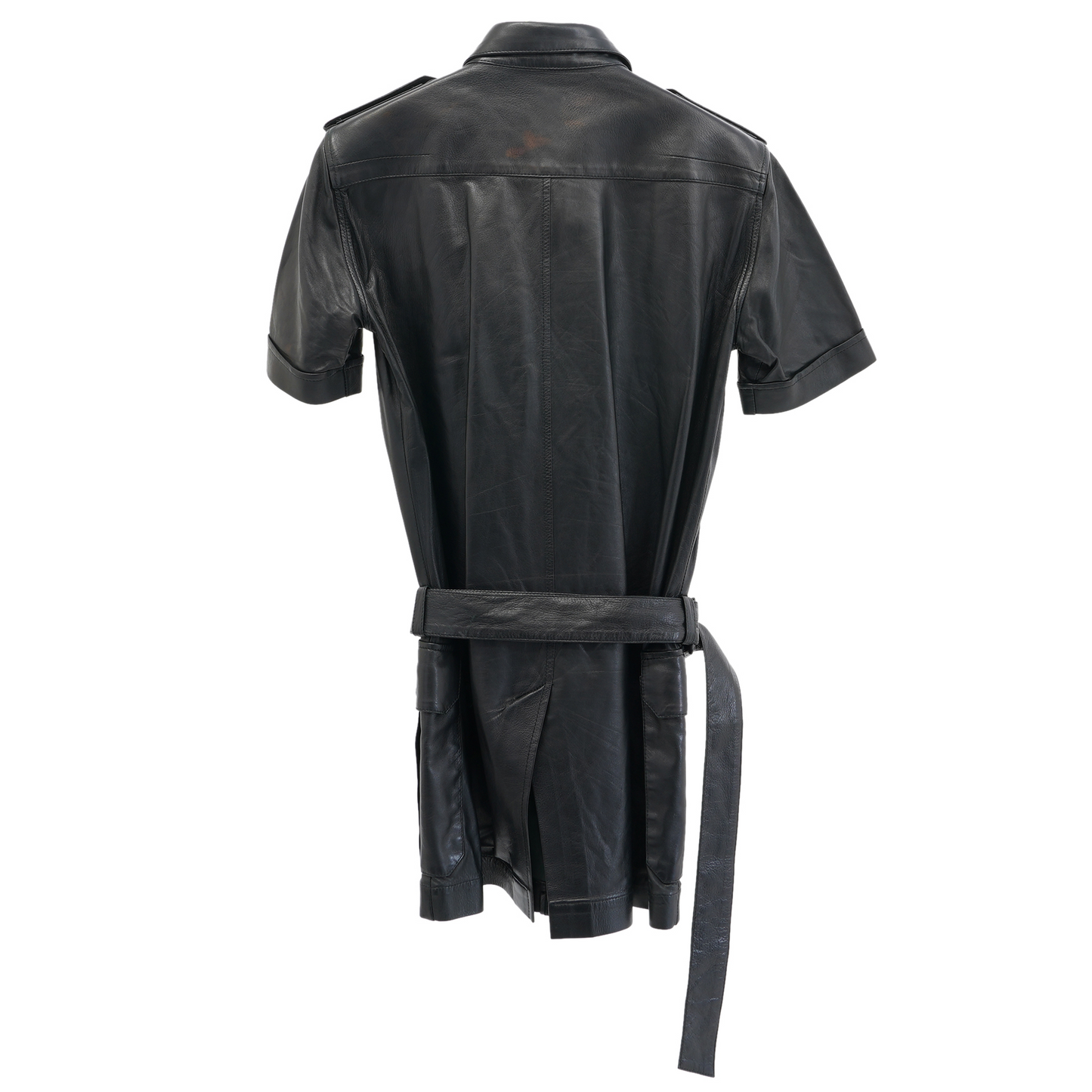 LEATHER LONG SHIRT / BLACK