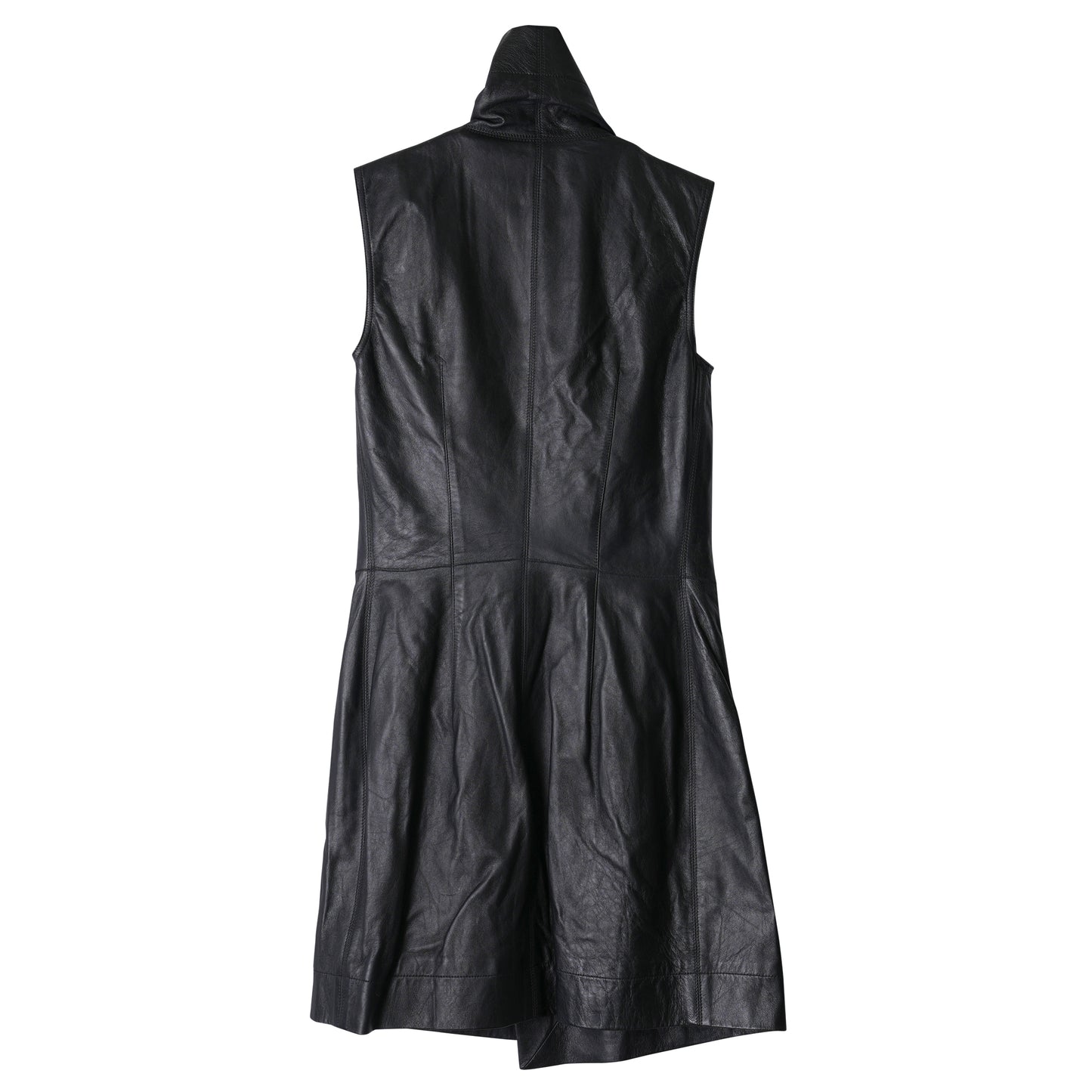 LEATHER SLEEVELESS COAT / BLACK