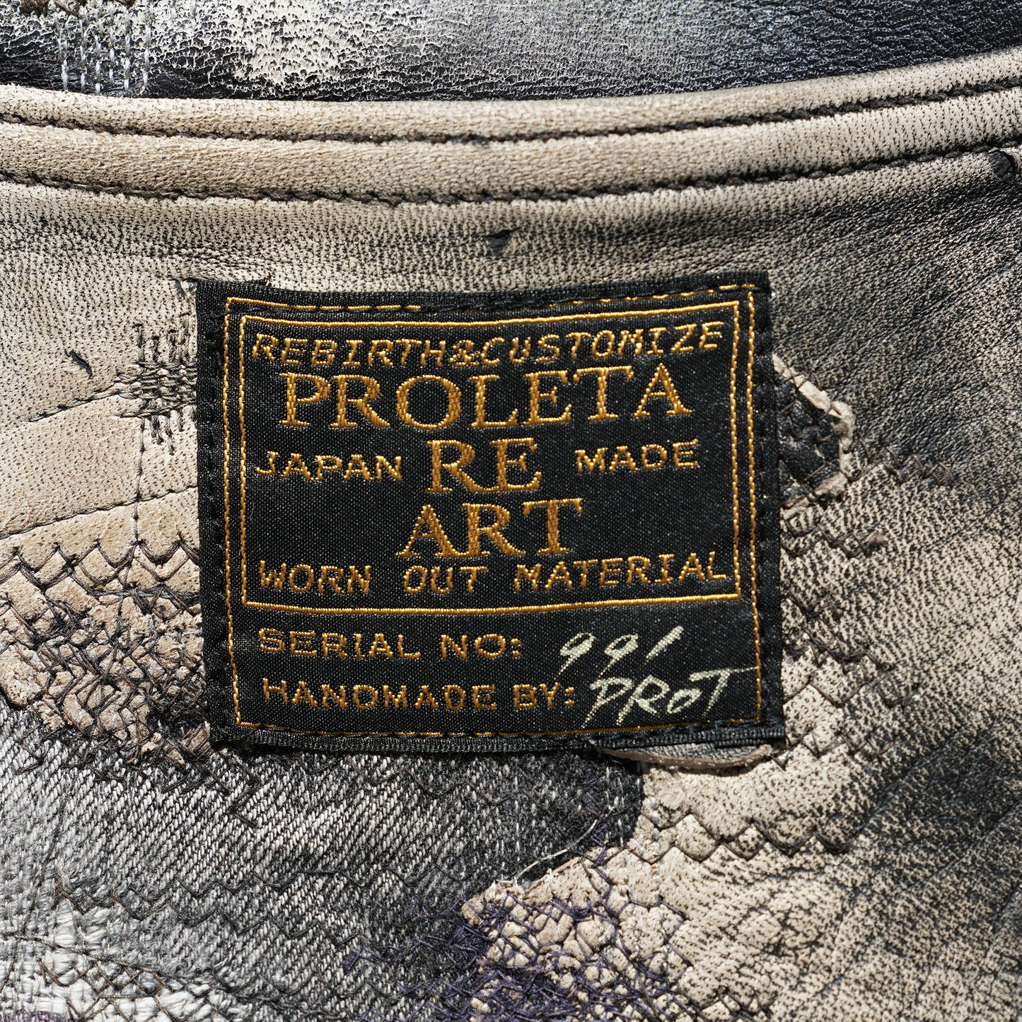 ALL-LEATHER HEAVY-DISTRESSED CUSTOM FLARE JEANS “PSYCHEDELIC GARDEN” / BLACK