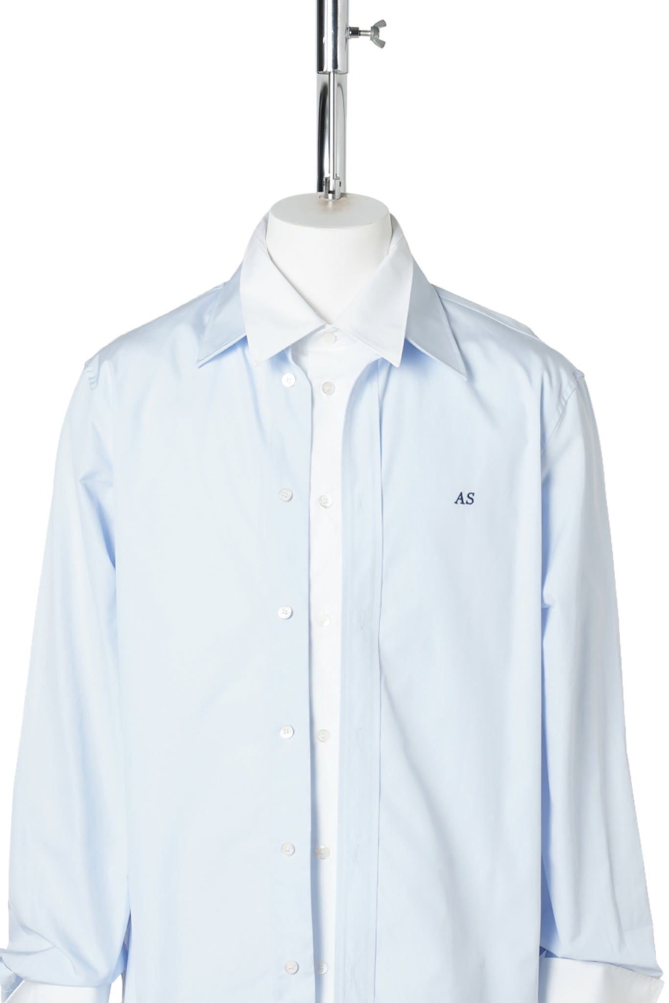 LAYERED POPLIN BUTTON-UP SHIRT / AF2:BLUE/WHITE