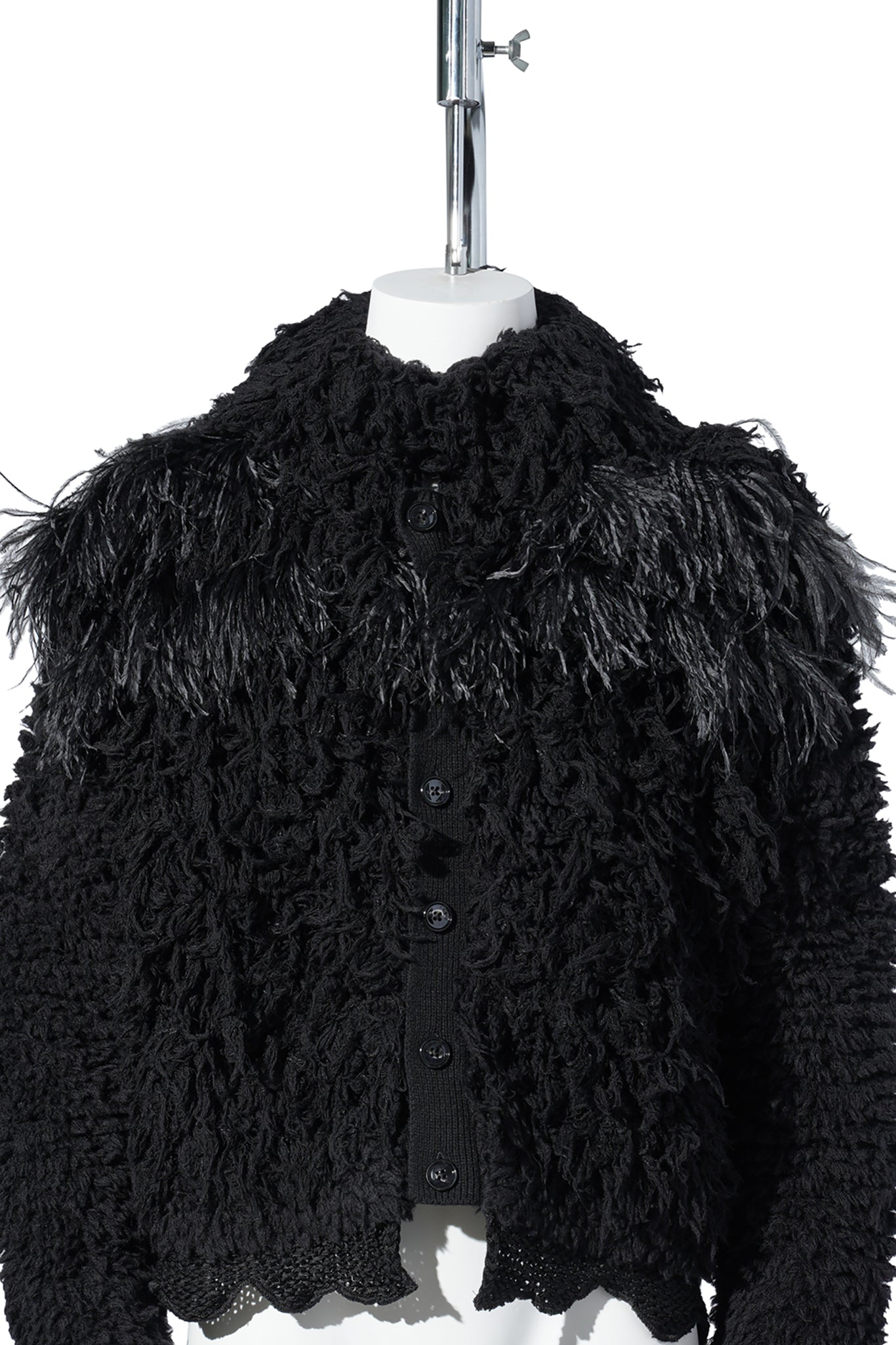 HERE CROPPED KNITTED BLOUSON WITH FEATHERS EMBROIDERY / 099:BLACK