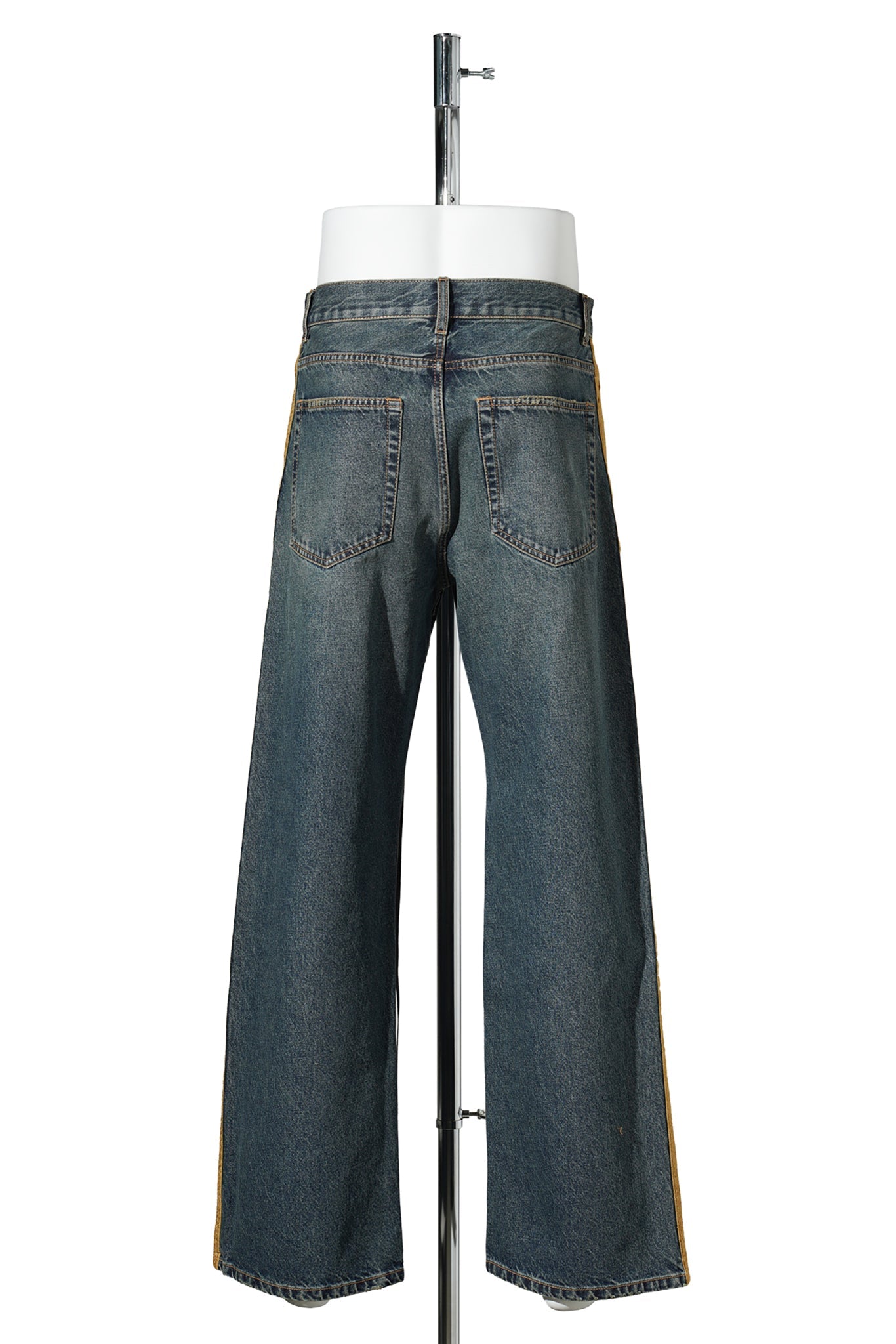 ALARIK 5-POCKETS FLARED CROPPED TROUSERS WITH CONTRAST SIDE BAND / 054:MID BLUE