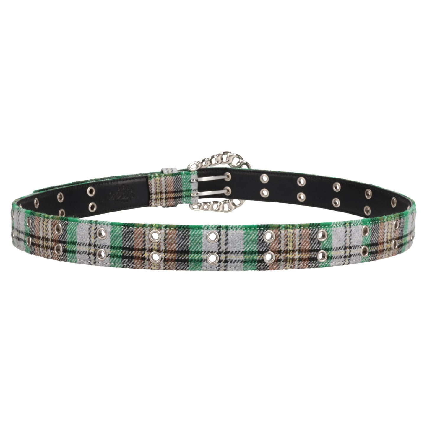 CHAIN BUCKLE CHECK BELT / FLANNEL GREEN GREY
