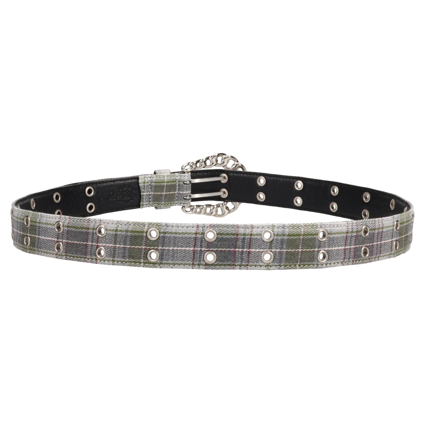 CHAIN BUCKLE CHECK BELT / FLANNEL GREY WHITE