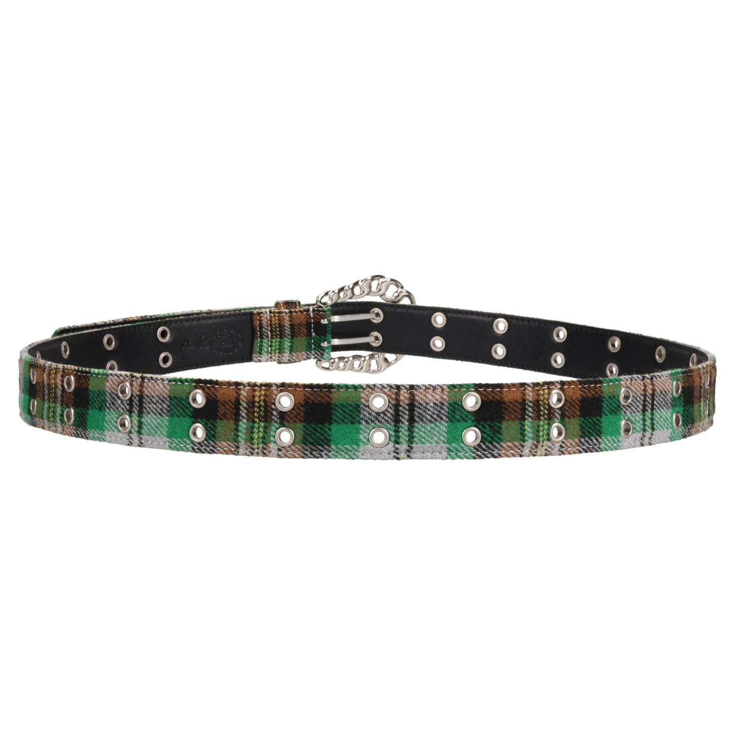 CHAIN BUCKLE CHECK BELT / FLANNEL GREEN GREY
