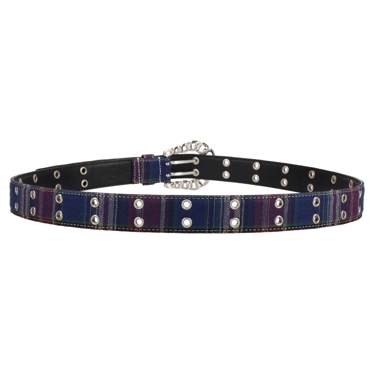 CHAIN BUCKLE CHECK BELT / FLANNEL NAVY BEIGE
