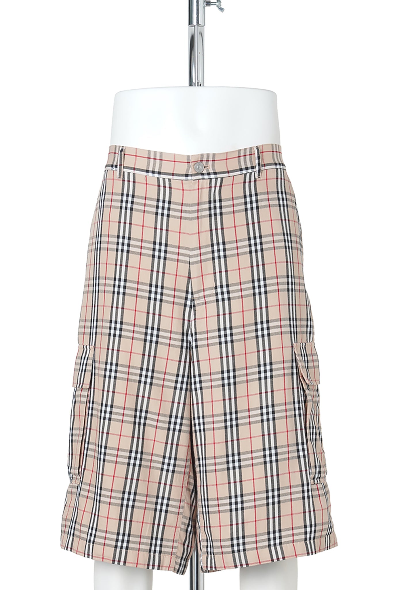 WIDE CARGO SHORTS / CHECK BEIGE