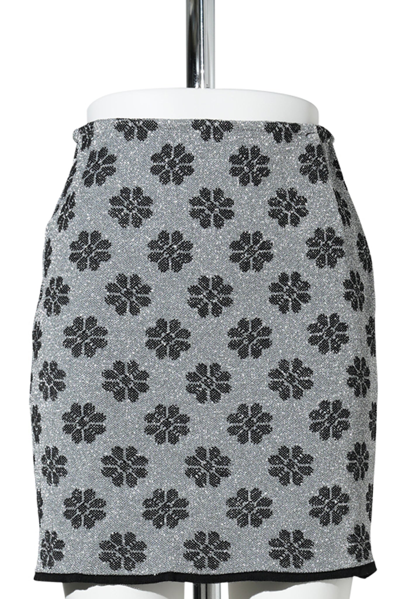 KNITTED CLOQUE FLOWER PENCIL SKIRT / GREY