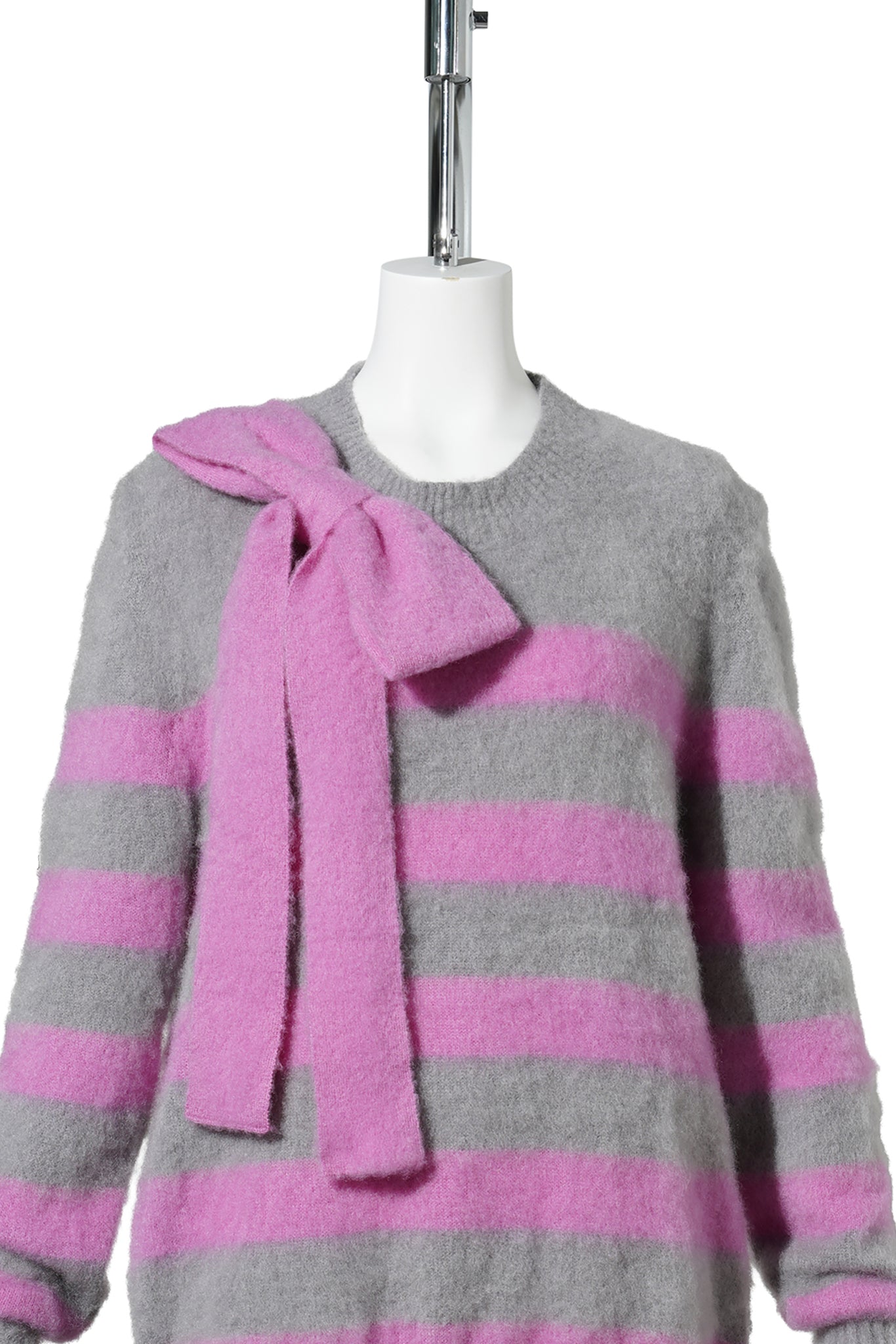 CLASSIC BRETON FRENCH KNITTED LONGSLEEVE JUMPER WITH WIDE HEM RIBS / GREY/LILAC