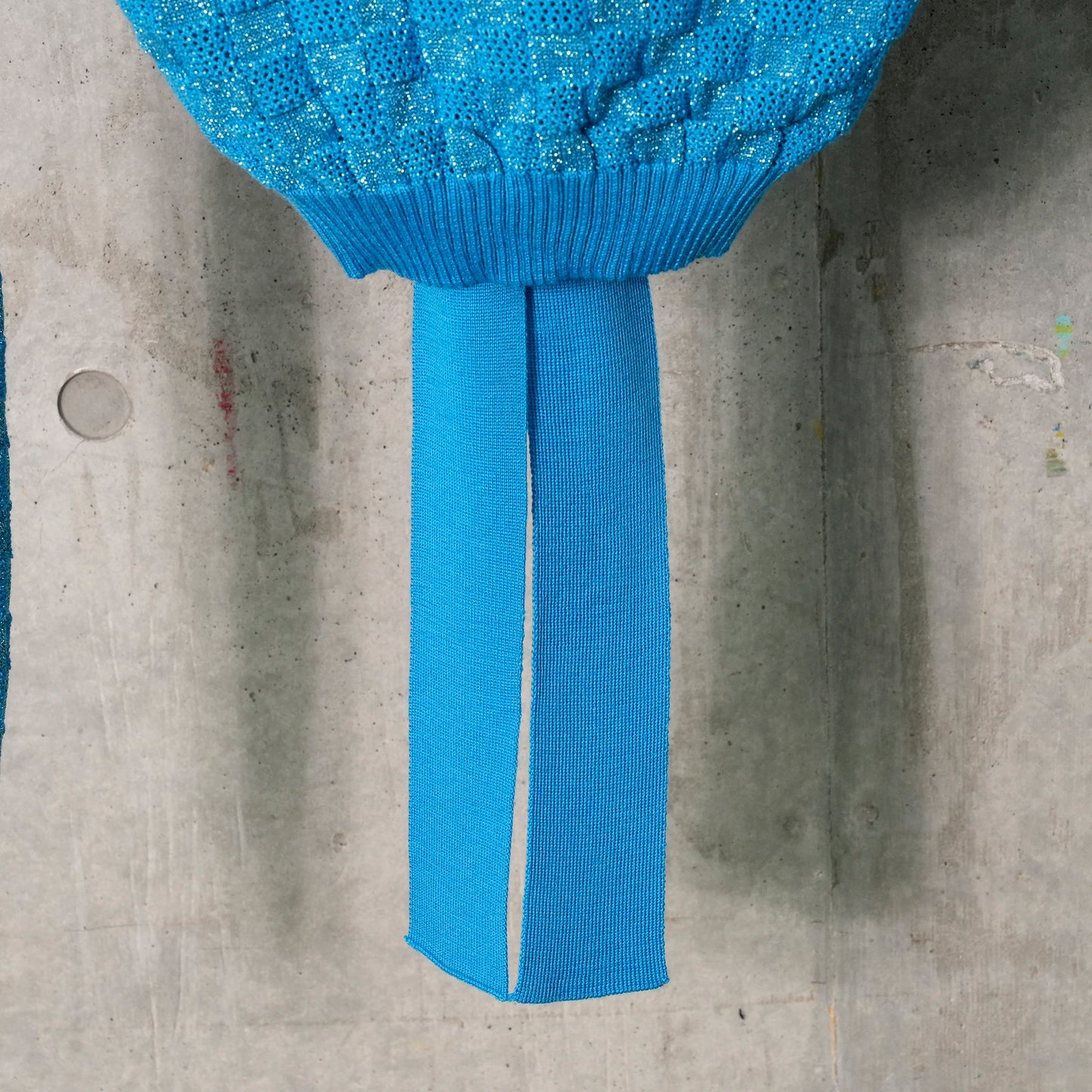 POINTELLE CHECK KNITTED LONGSLEEVE JUMPER WITH SAILOR COLLAR AND BOW / BLUE