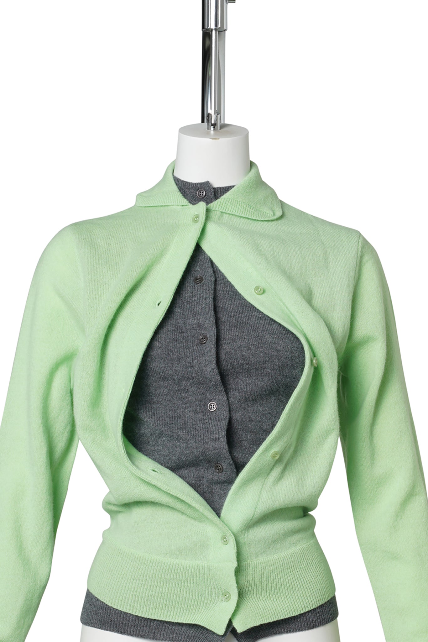 DOUBLE CARDIGAN / APPLE GREEN AND GREY