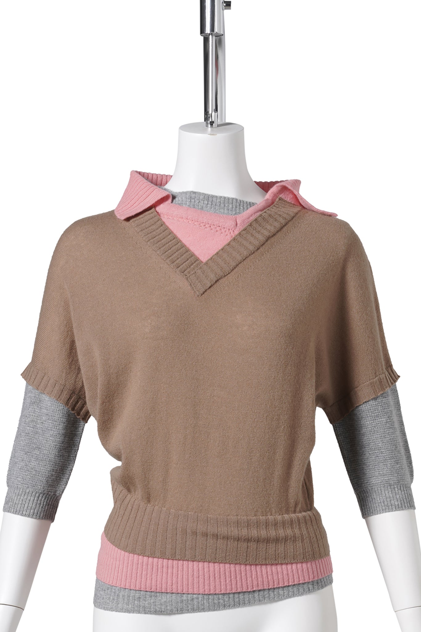 TRIPLE SWEATER / BEIGE/CORAL AND GREY