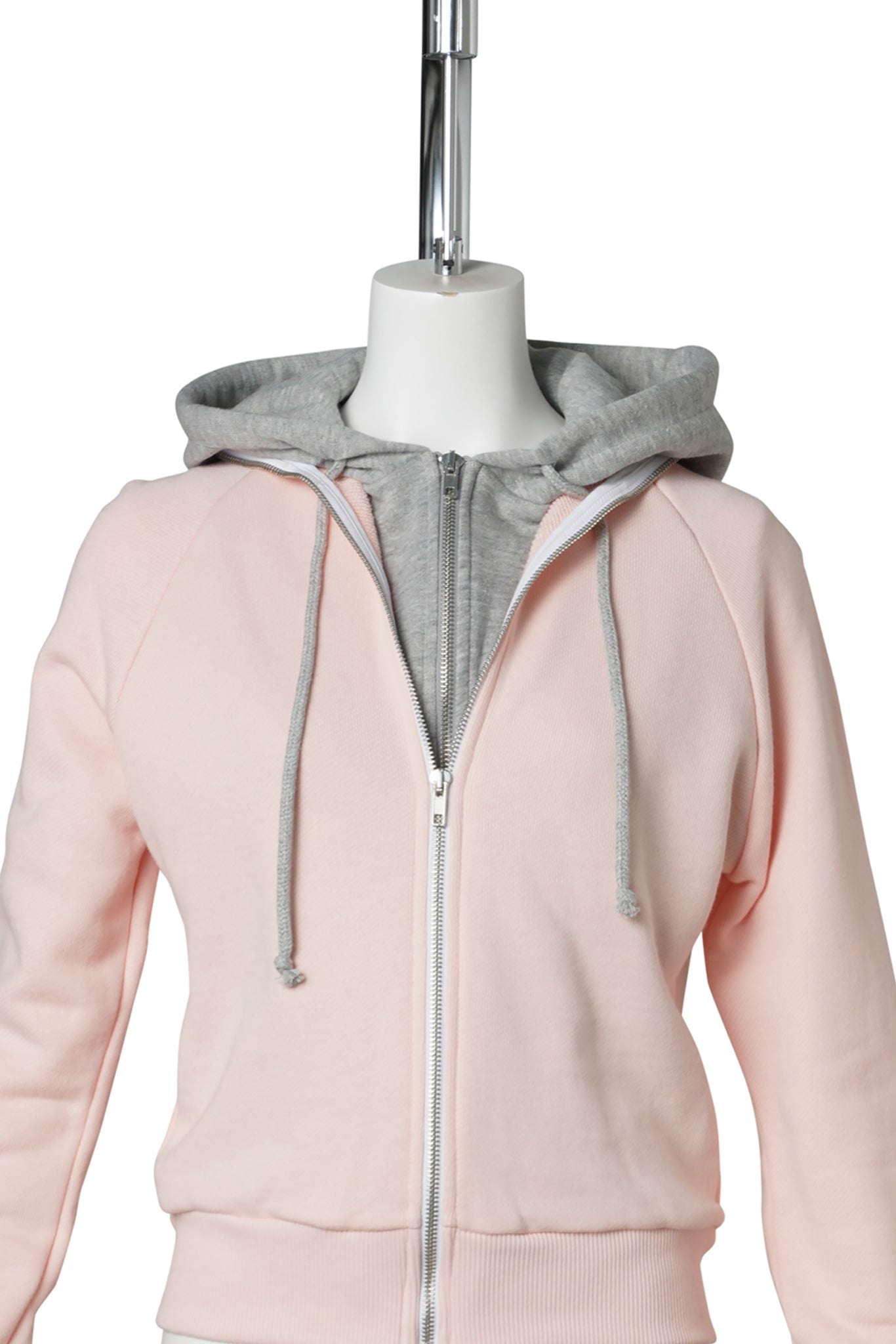 DOUBLE HOODIE / LIGHT PINK AND GREY