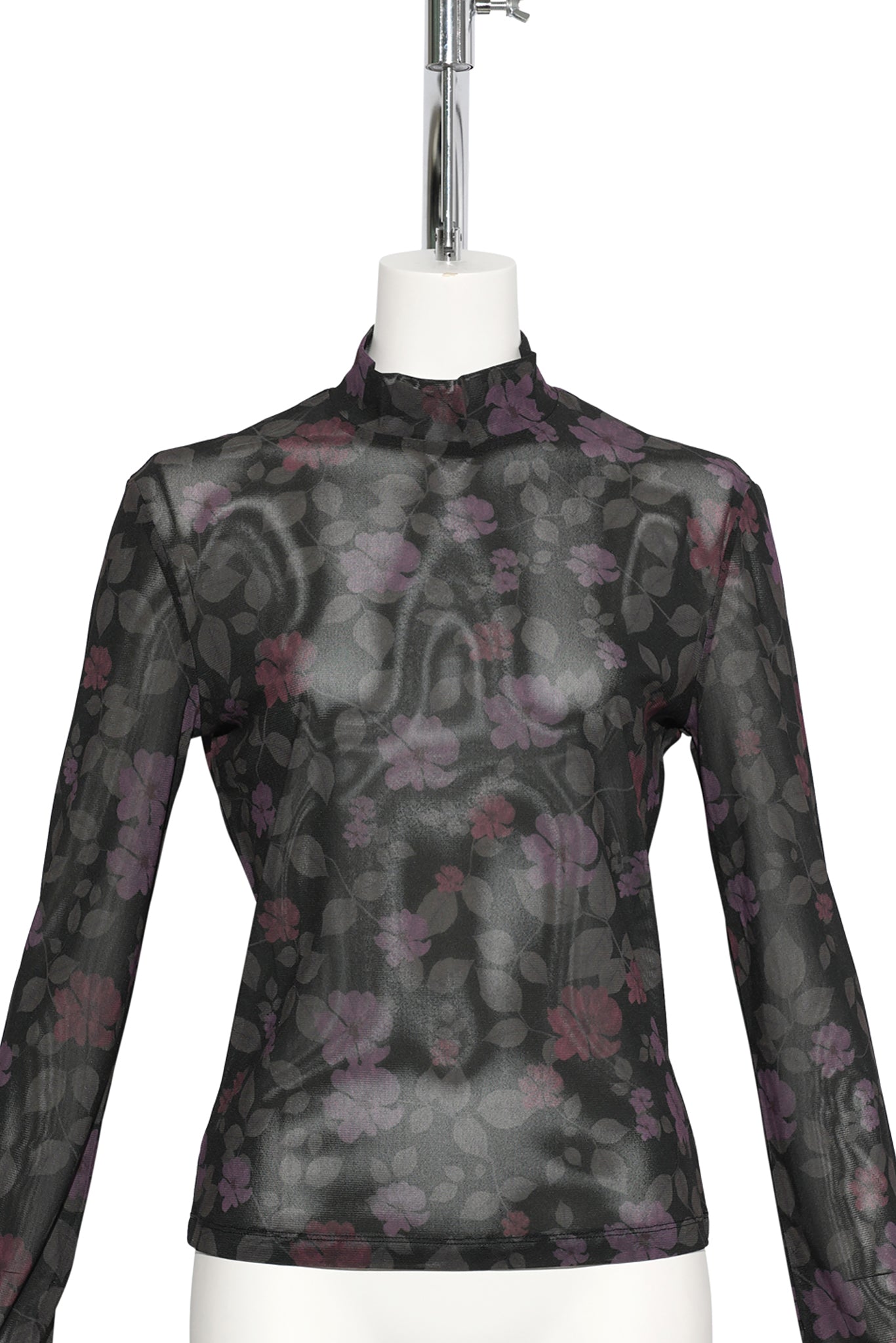 FLORAL MOCK NECK TOP / BLACK