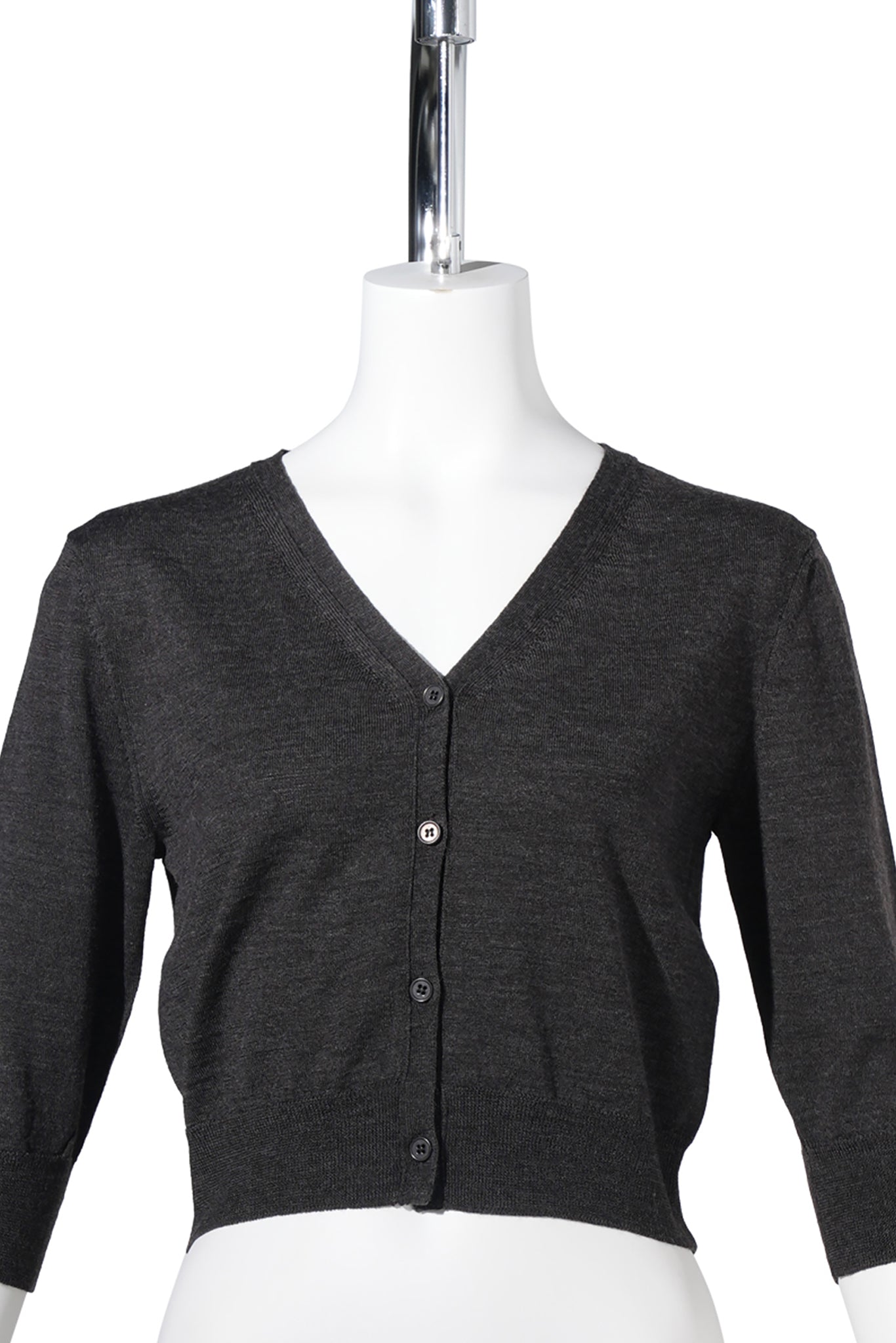 WOOL V-NECK CROP CARDIGAN / CHARCOAL