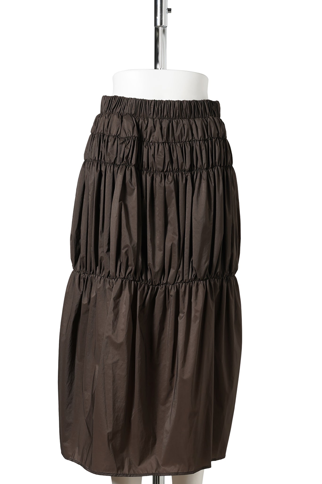 NYLON SHIRRING SKIRT / BROWN