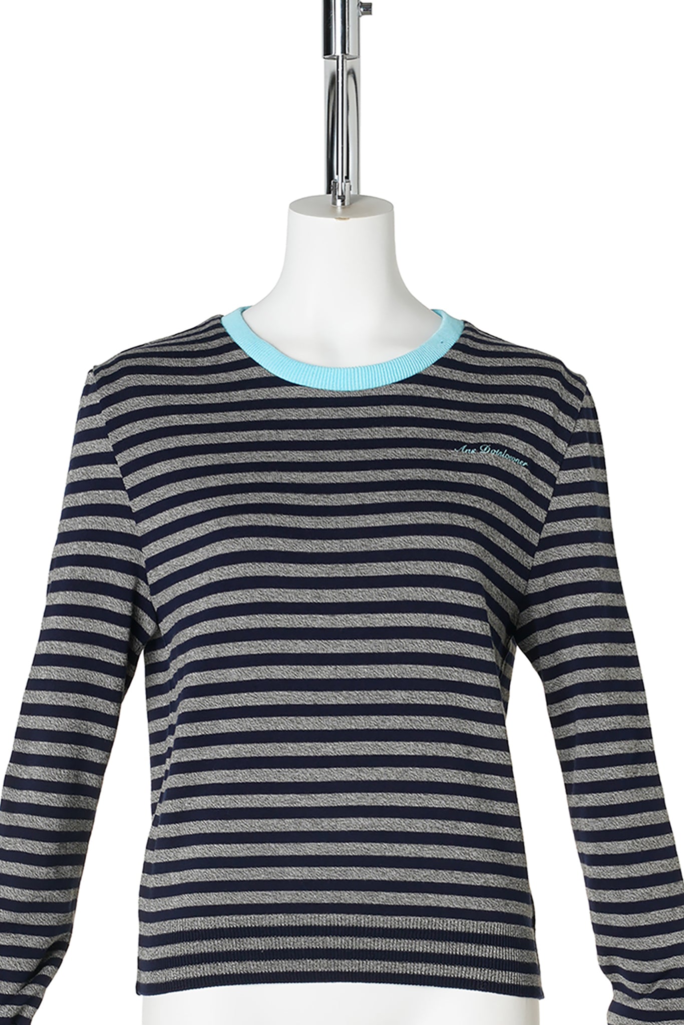 KNITTED STRIPED LONG SLEEVE / GRAY/NAVY