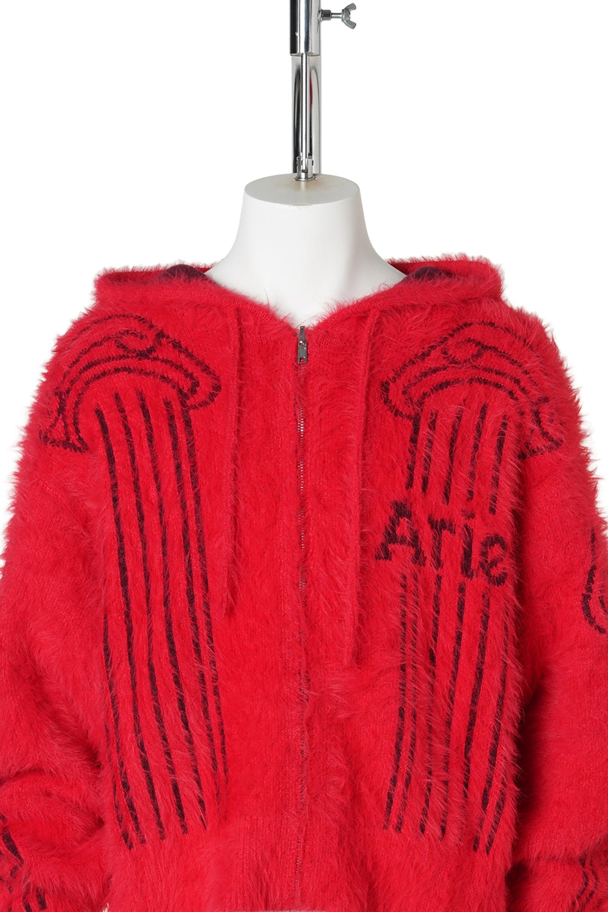 FLUFFY COLUMN CHENILLE REVERSIBLE ZIP THRU HOODIE / RED