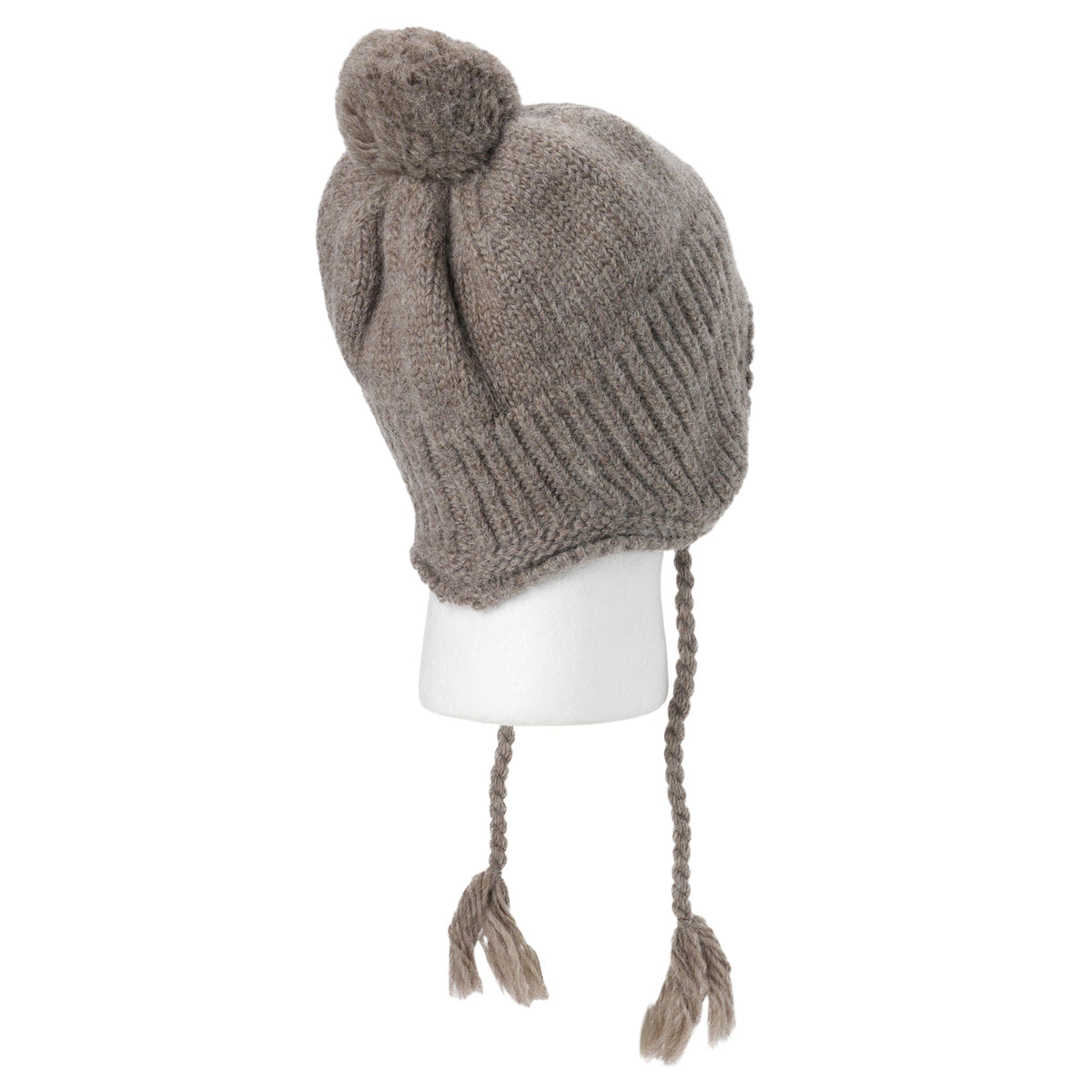 CHUNKY KNIT POM POM BEANIE / BROWN
