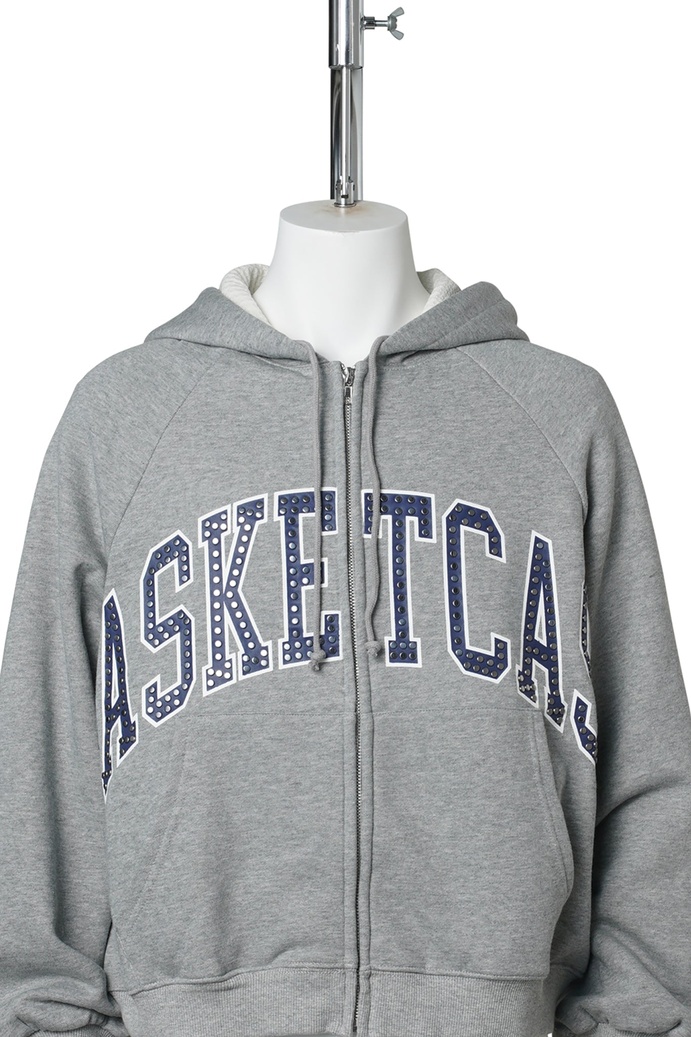 BC ATHLETICS, STUDDED ZIP HOODIE / ASH GREY