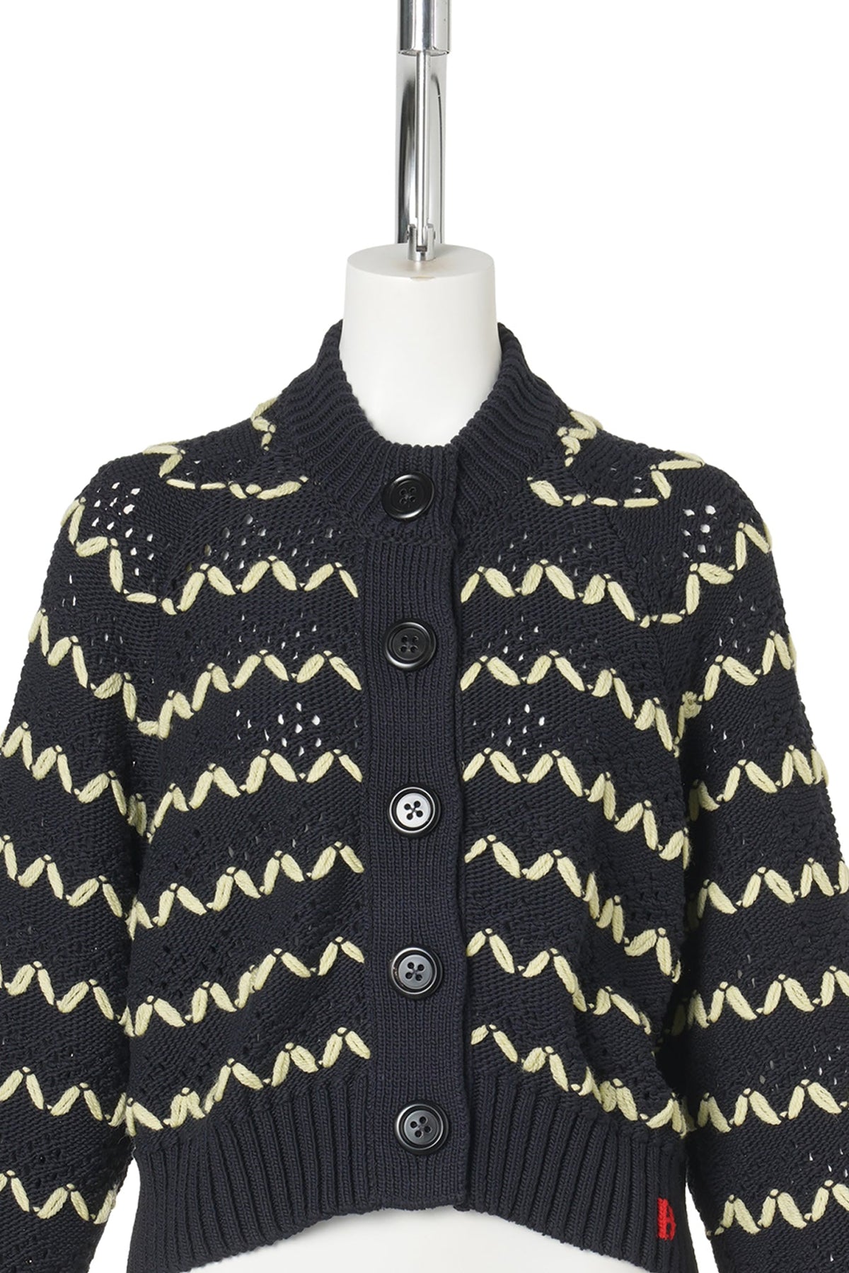 CREW NECK CARDIGAN / NAVY/YELLOW