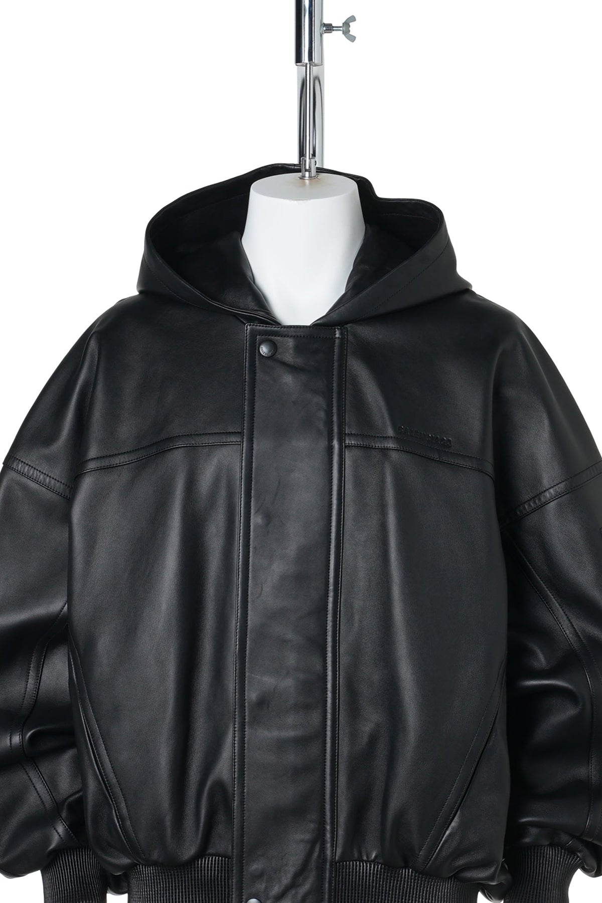 HOODED LEATHER JACKET / 1000:BLACK