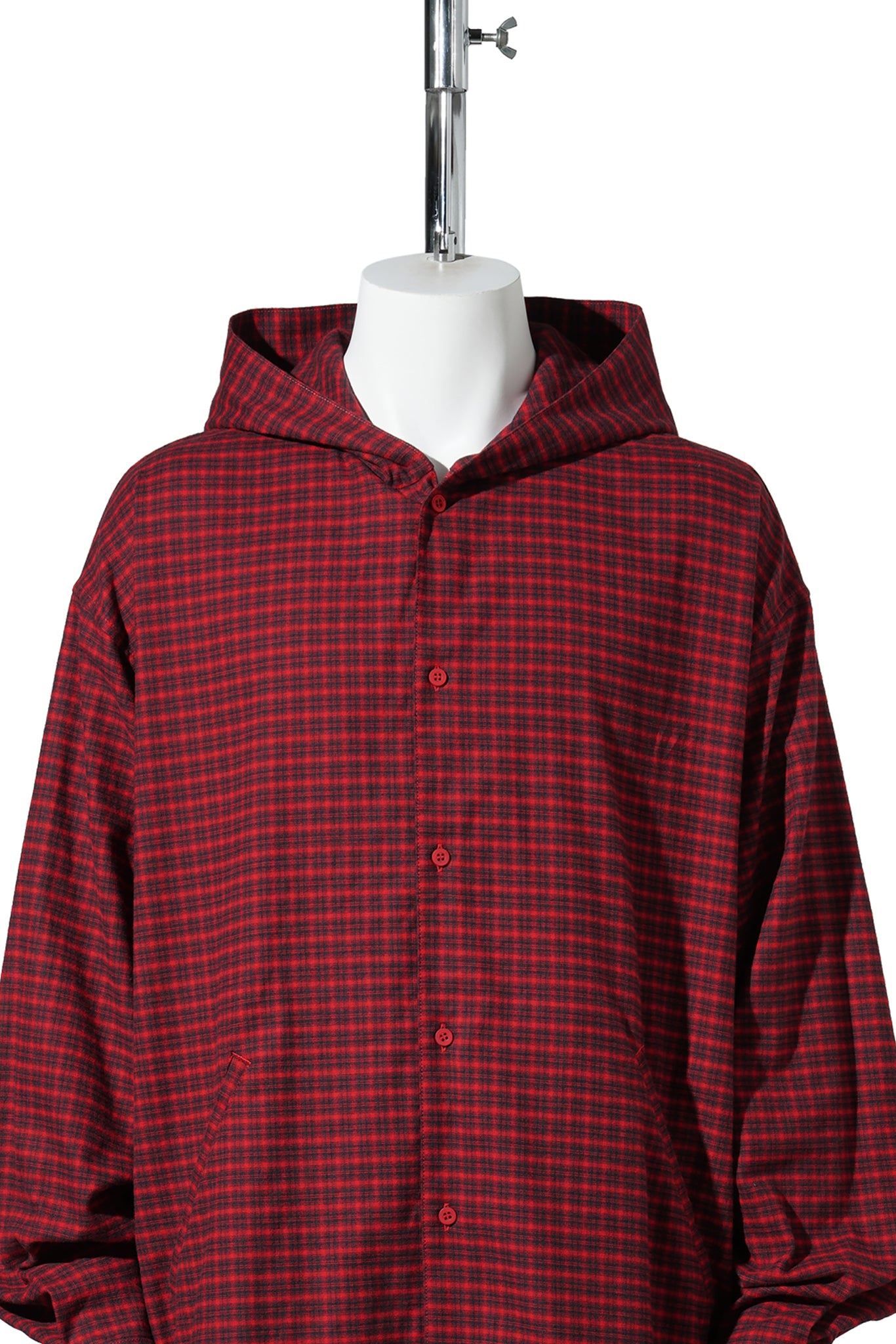 HOODED OVERSIZED SHIRT / 6167:RED/BLACK