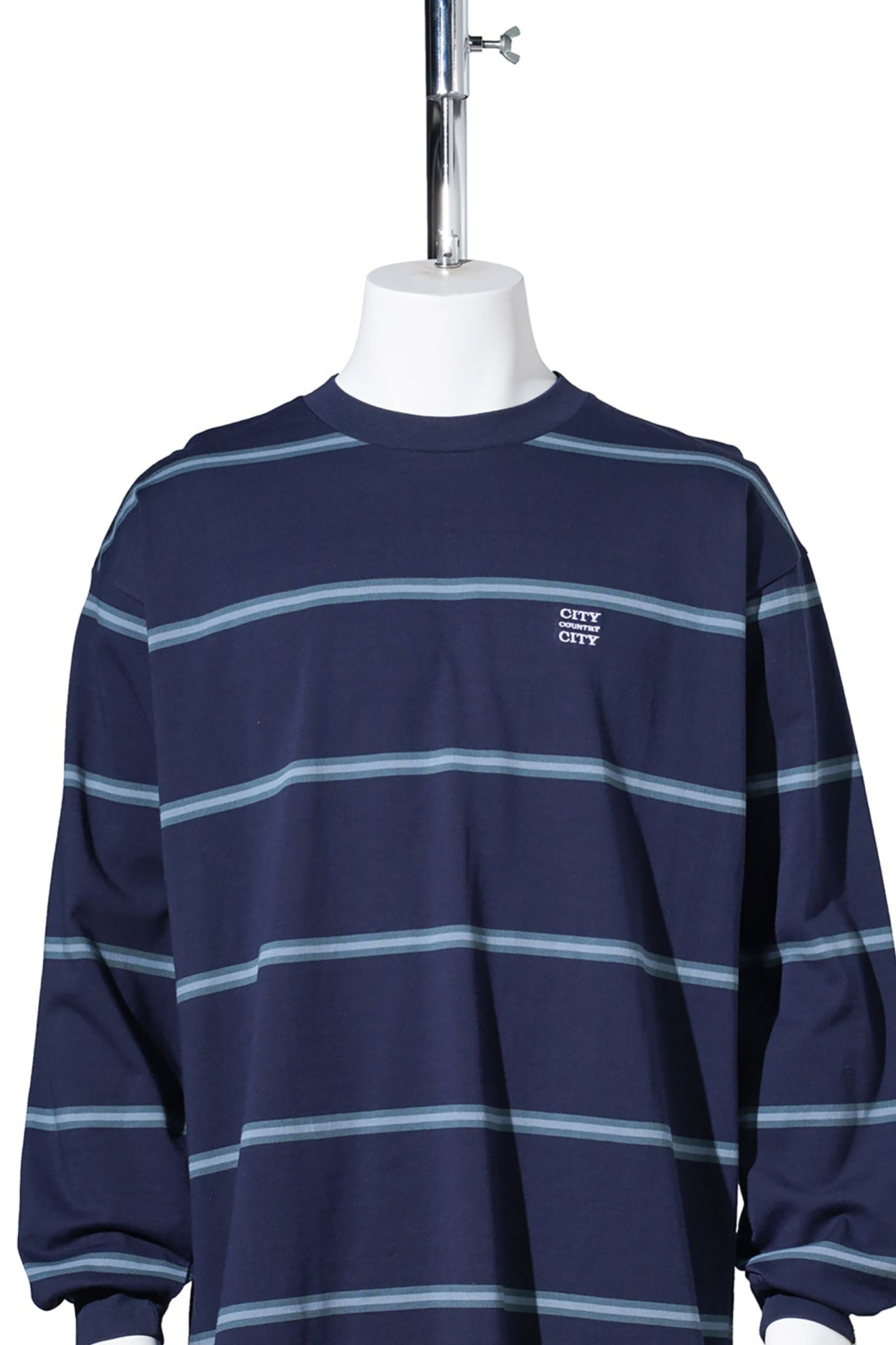 EMBROIDERED LOGO BORDER L/S T-SHIRT / NAVY