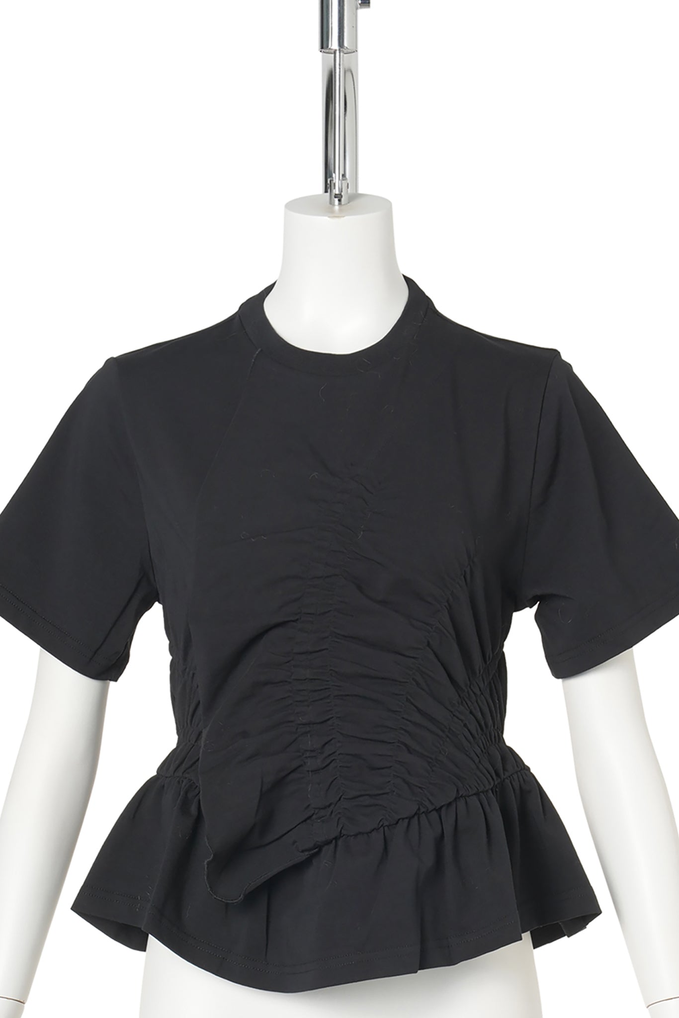T-SHIRT WITH SMOCK AND FRONT RUFFLE DETAIL / BLACK