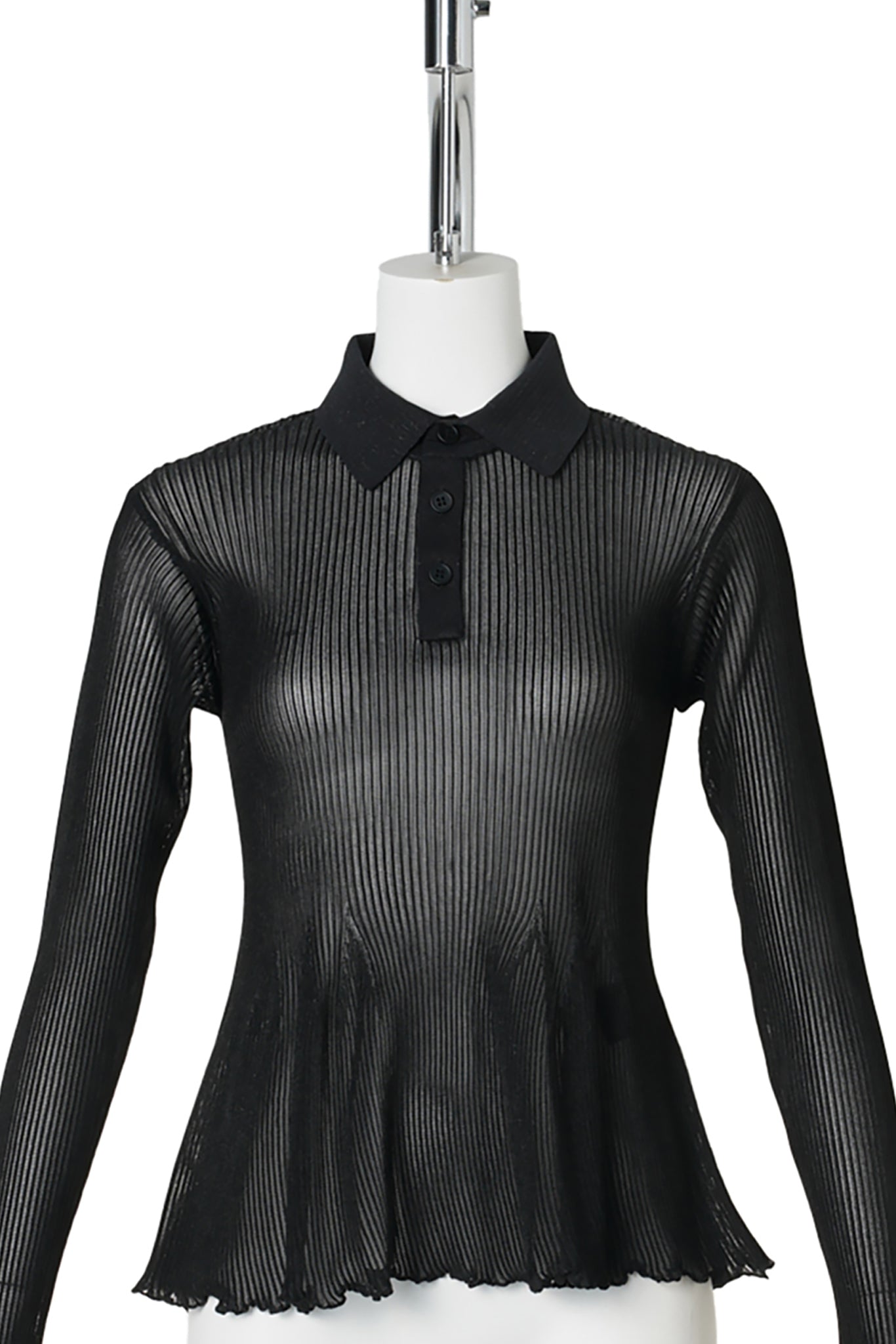 HYPHA LUCENT GLITTER LONG SLEEVE POLO SHIRT / 199K:BLACK BLACK