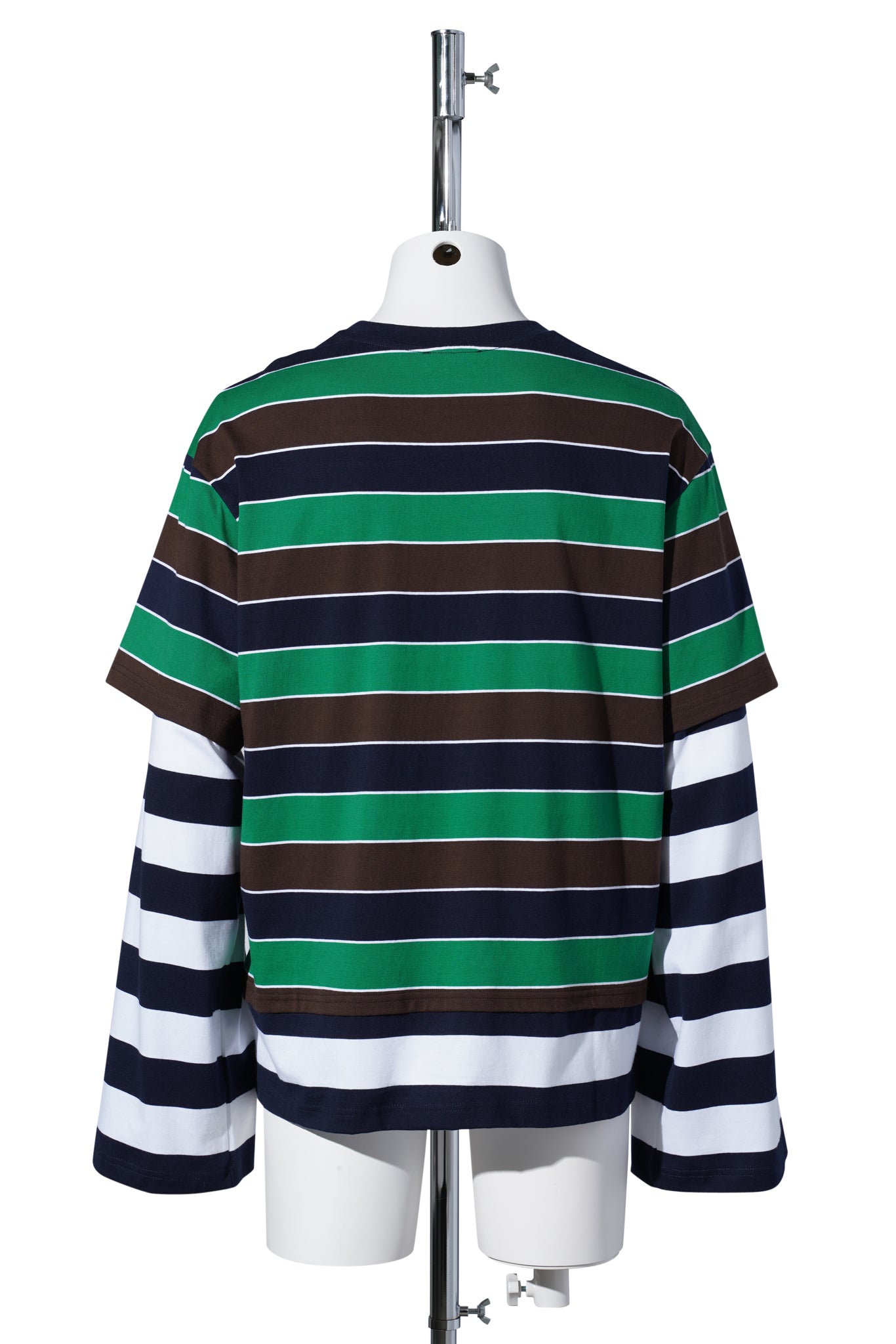 PATCH LONG SLEEVE 2-IN-1 TEE / GREEN/NAVY/BROWN STRIPE