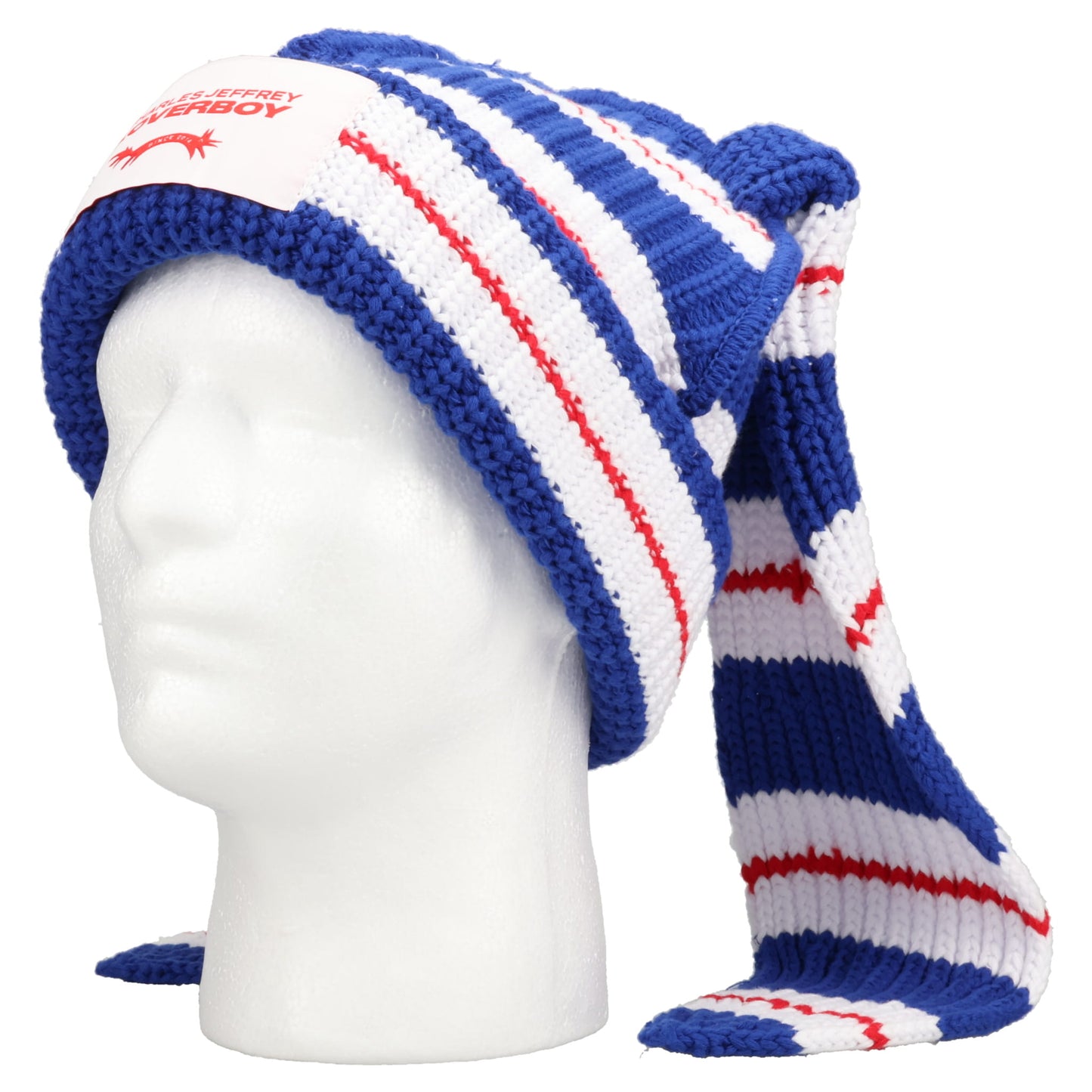 CHUNKY RABBIT BEANIE / BLUE/RED/WHITE STRIPE
