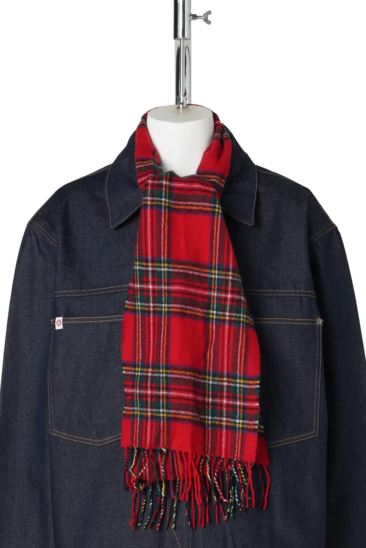 SCARF DENIM JACKET / INDIGO DENIM/RED TARTAN