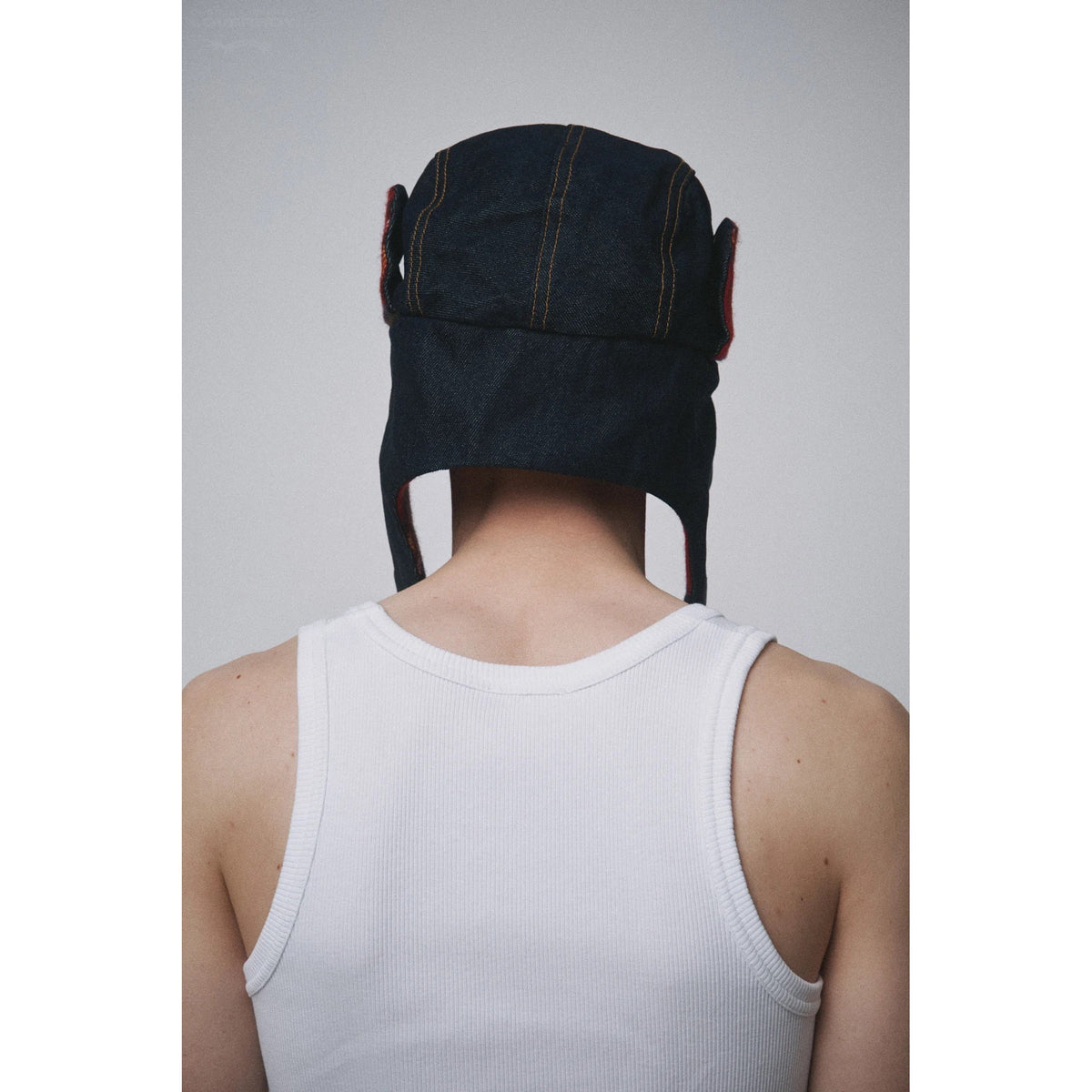 TRAPPER HAT / INDIGO DENIM/RED TARTAN
