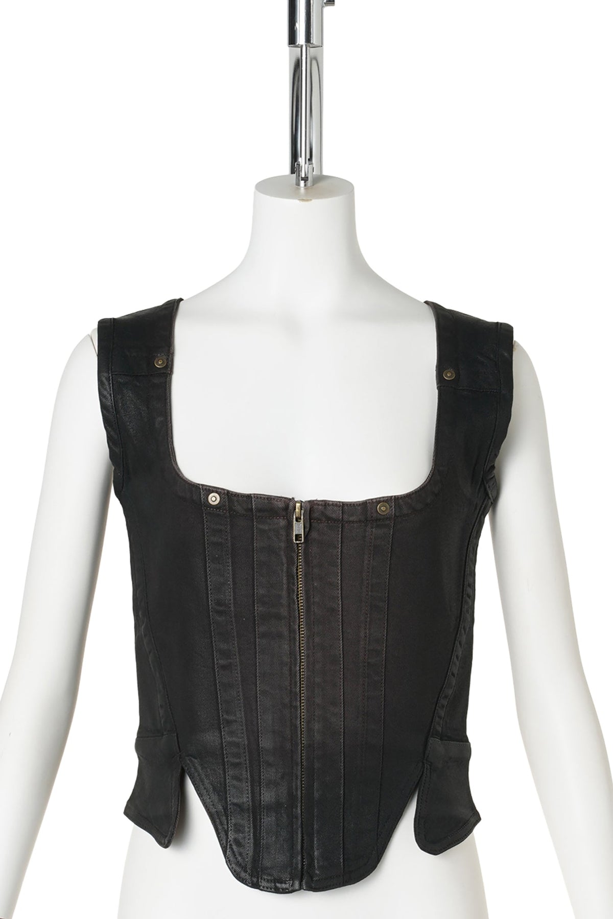 DENIM BUSTIER WITH GLOSS SPRAY FINISH / BROWN