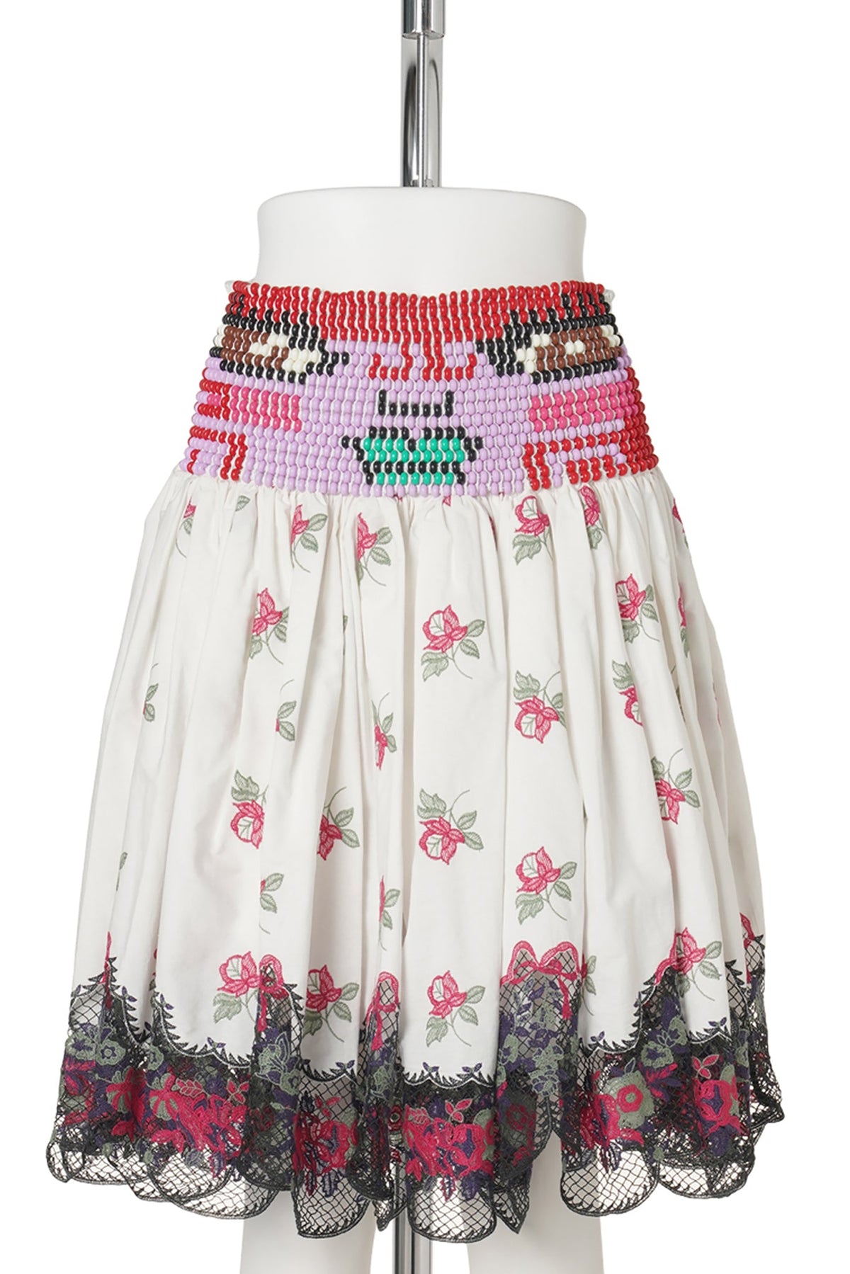 LOPPY BEADED SMOCKED WHITE SKIRT / WHITE MULTI