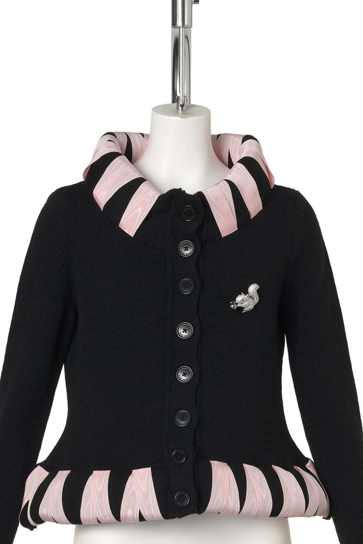 CRIBBAGE CROSS BLACK CARDIGAN / BLACK AND PINK
