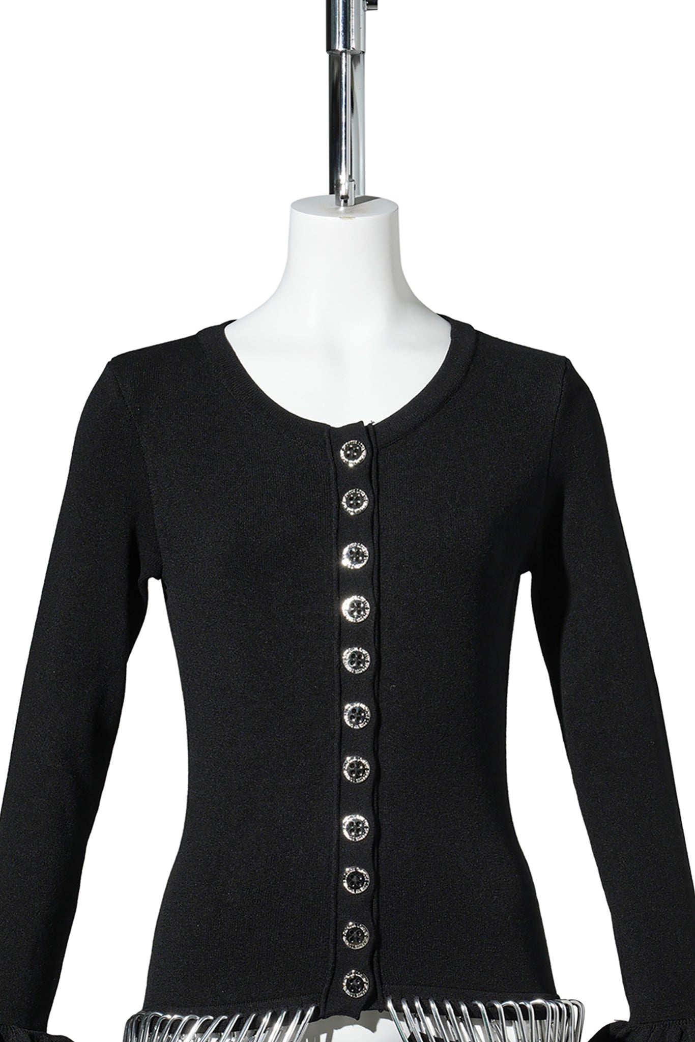 RUFFLE CARABINER CARDIGAN / BLACK