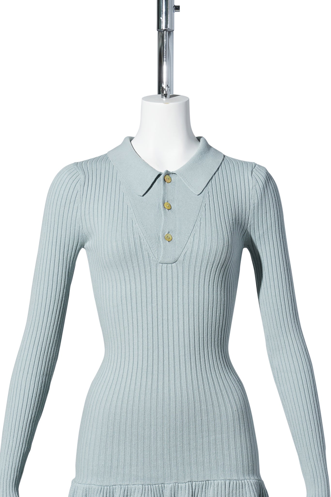 POM POM KNIT POLO DRESS / GREY