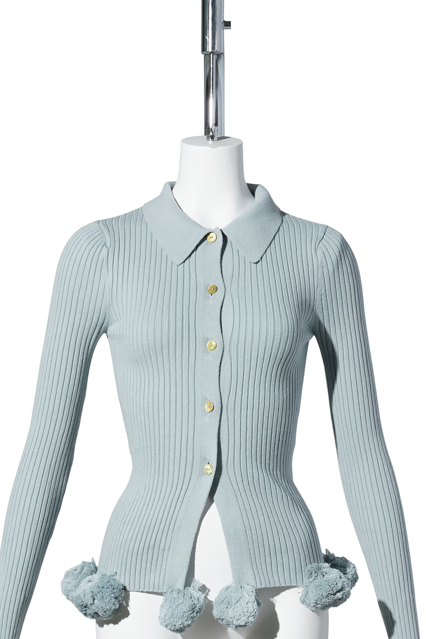 POM POM KNIT CARDIGAN / GREY