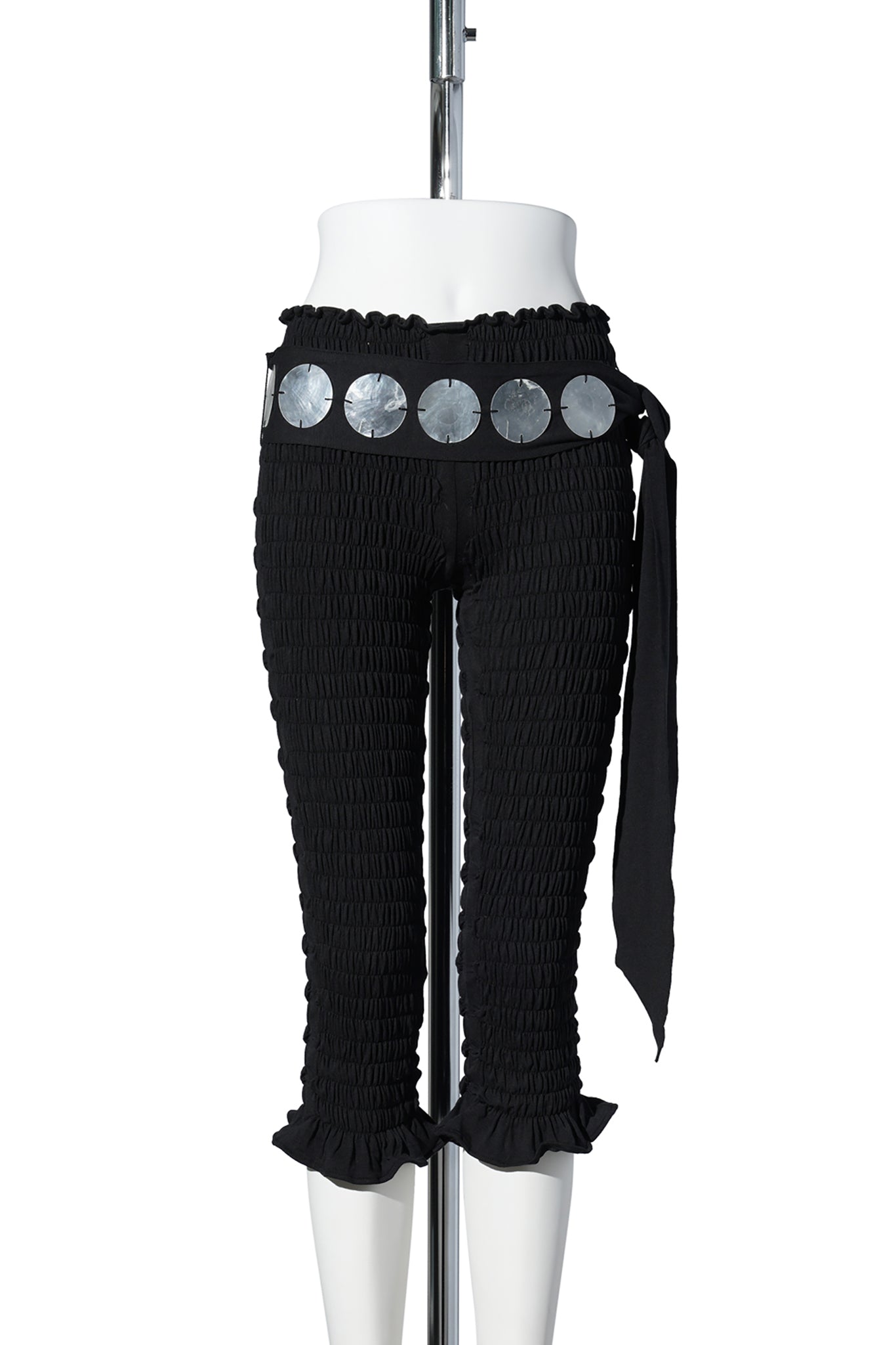 BAMBOO JERSEY SHIRRED CAPRI W/ MOP PAILETTE BELT / BLACK