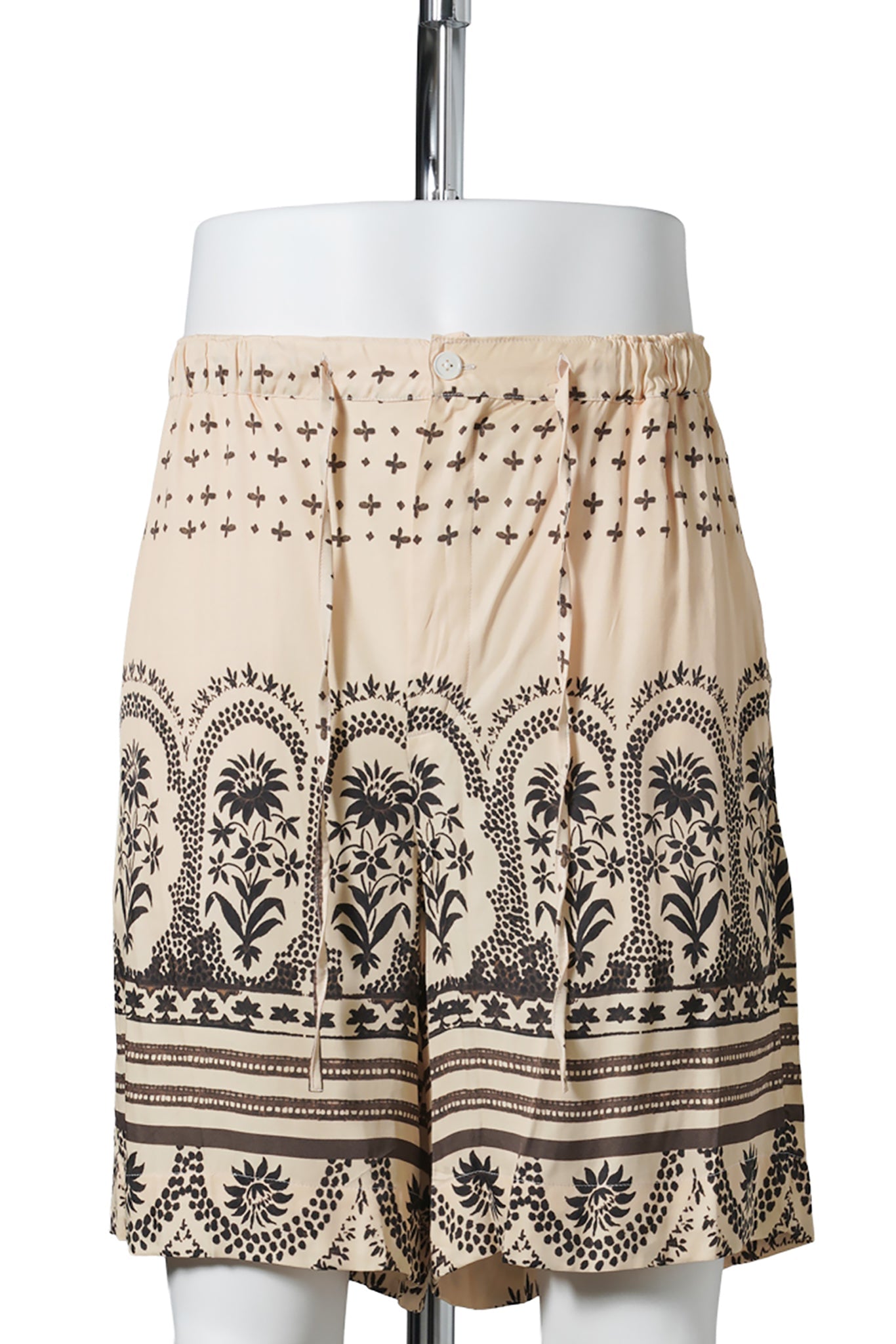 DRAWSTRING SHORTS CUT FROM CUSTOM PRINTED VISCOSE / ORIENTAL PRINT