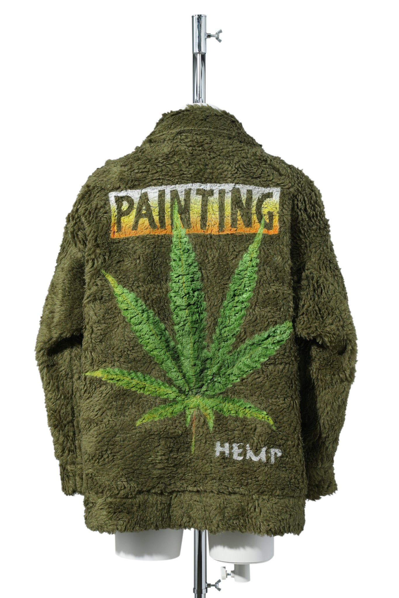 HAND-PAINTED HEMP FAUX FUR JACKET / KHAKI