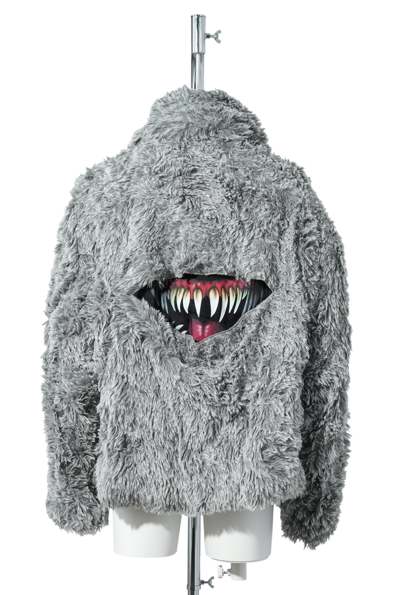 SINISTER MOUTH FAUX FIUR JACKET / GREY