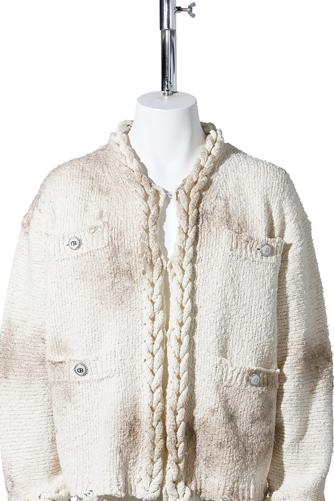 CHAINED SLASH KNIT CARDIGAN / IVORY