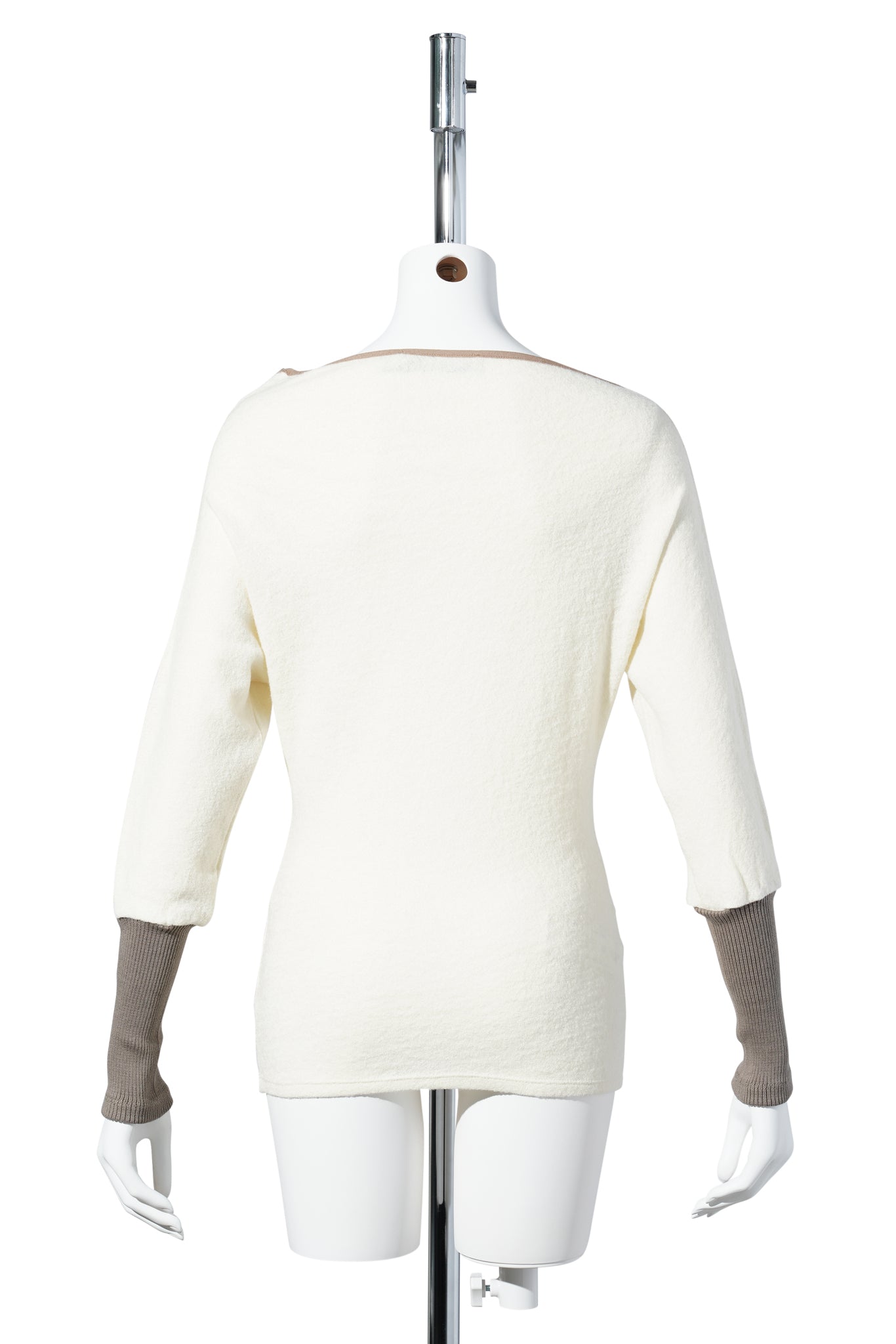WOMEN COTTON LONG SLEEVE TOP / BEIGE/WHITE