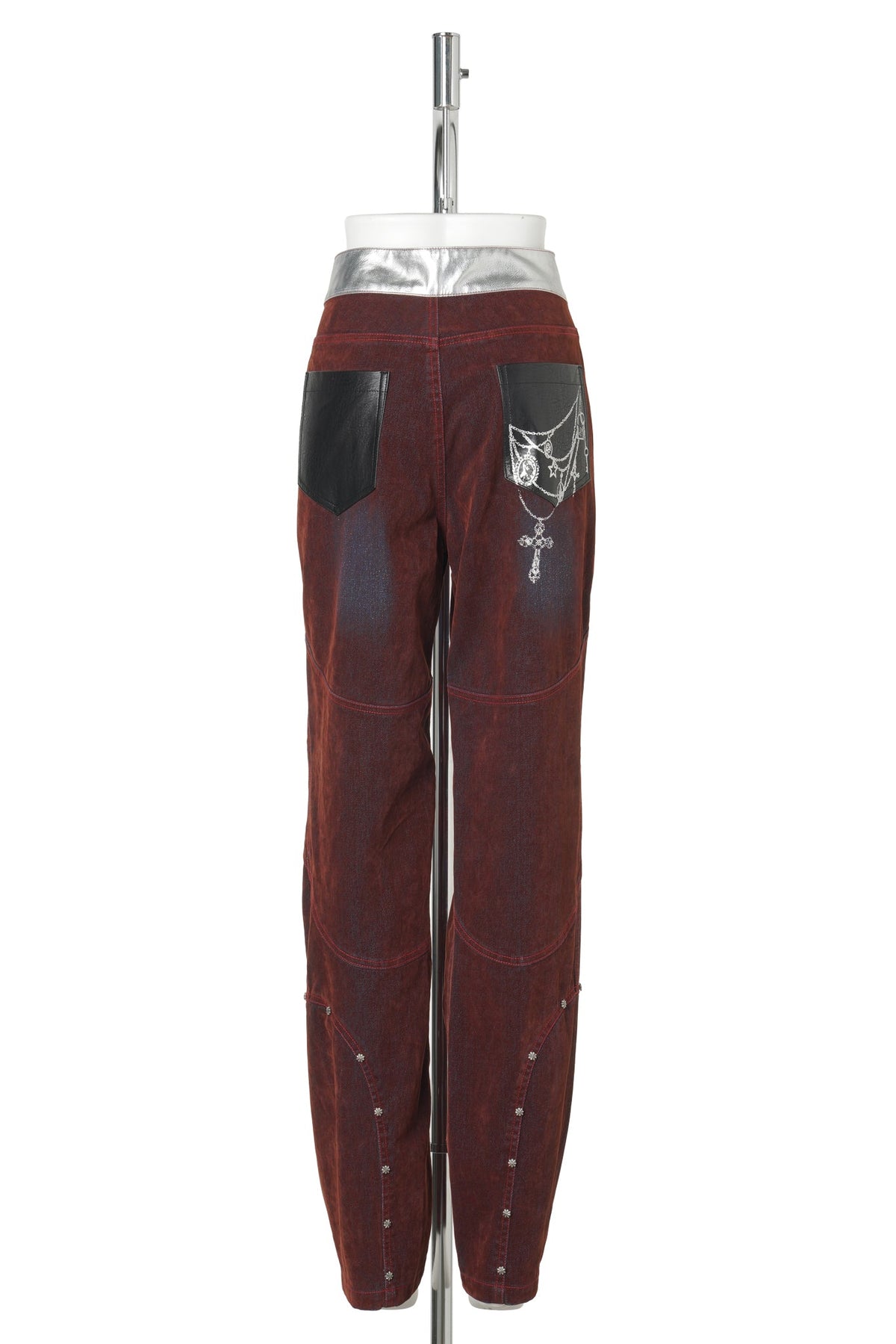 VINTAGE-WASH RED DENIM JEANS / RUST RED