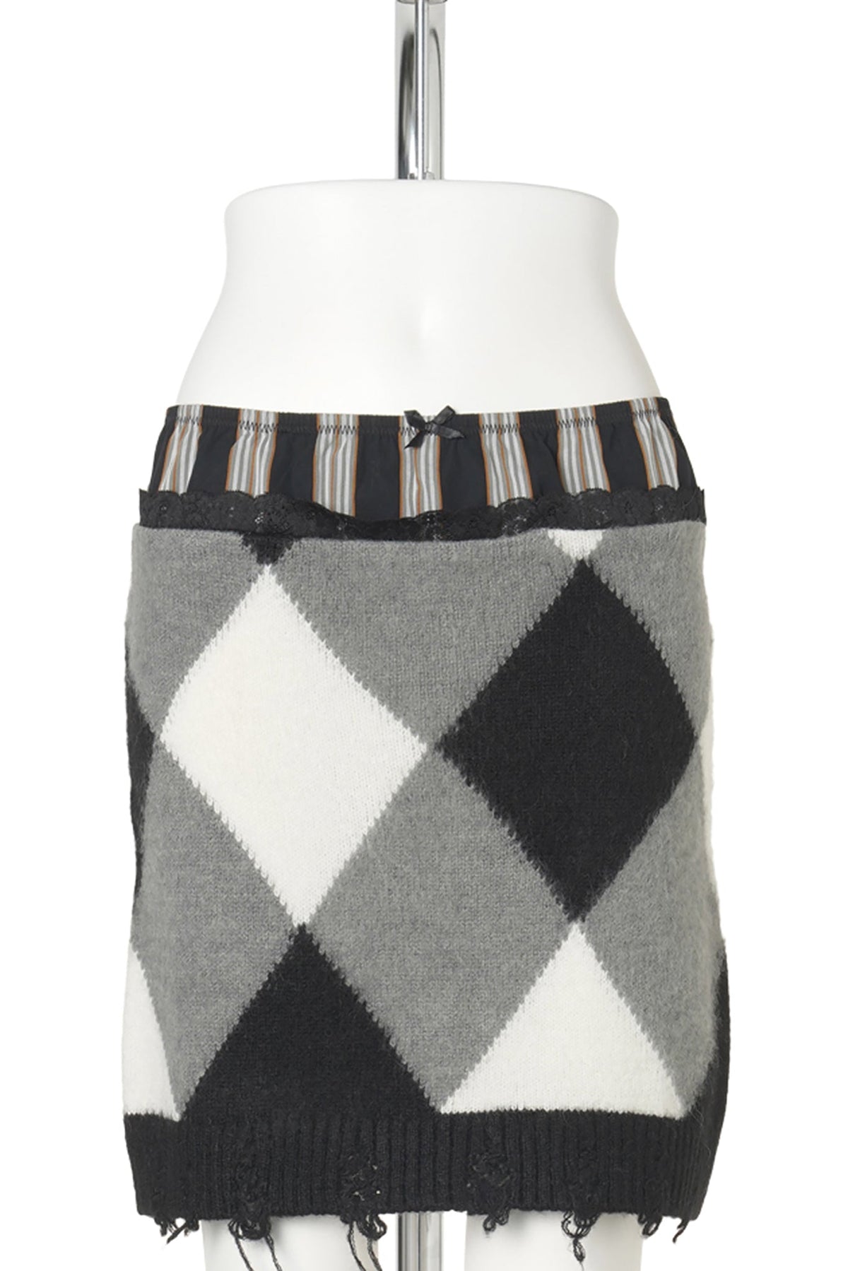 TRI-COLOR KNIT MINI SKIRT / BLACK/WHITE/GREY