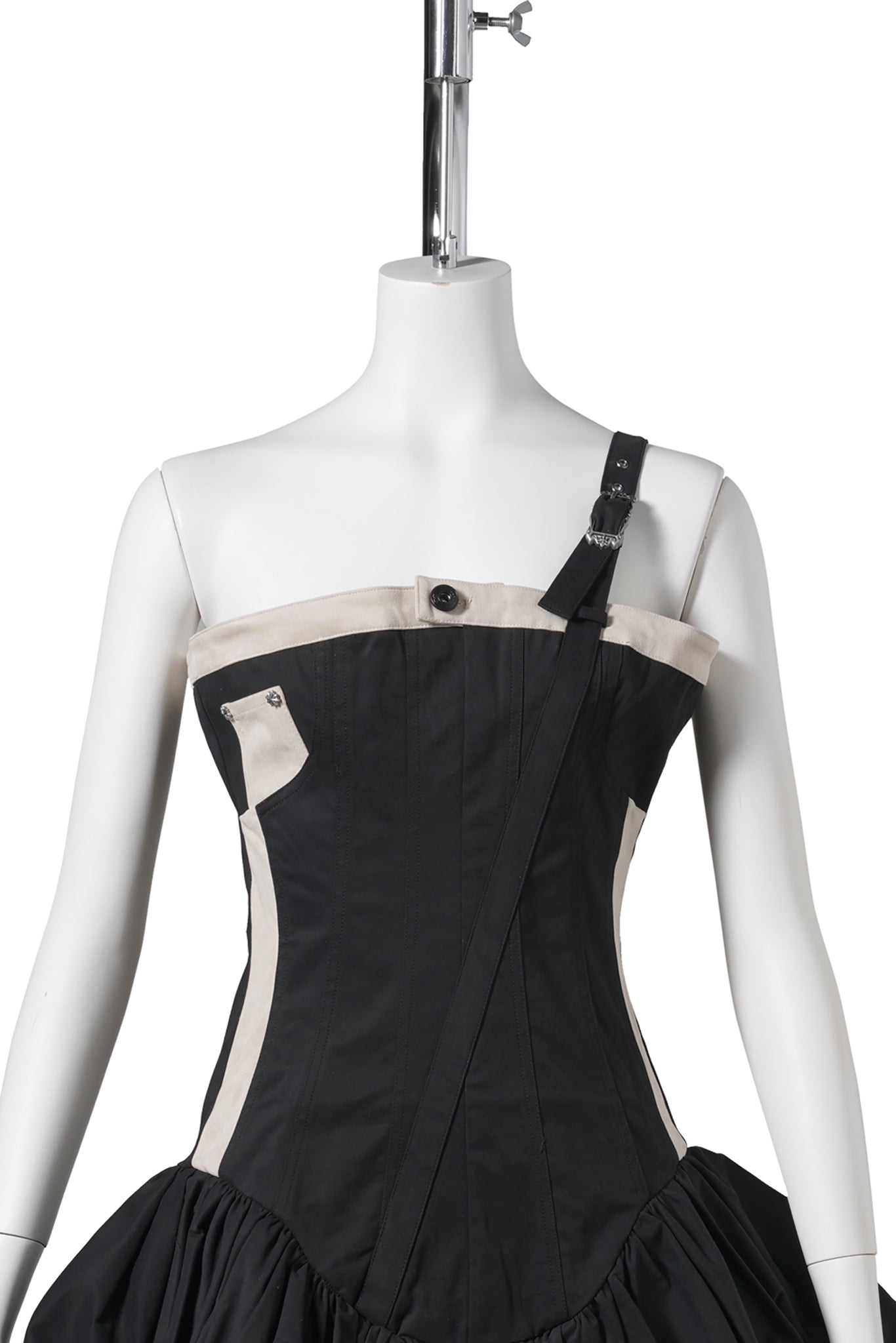 ASYMMETRICAL STRAP RUFFLED BOTTOM DRESS / BLACK
