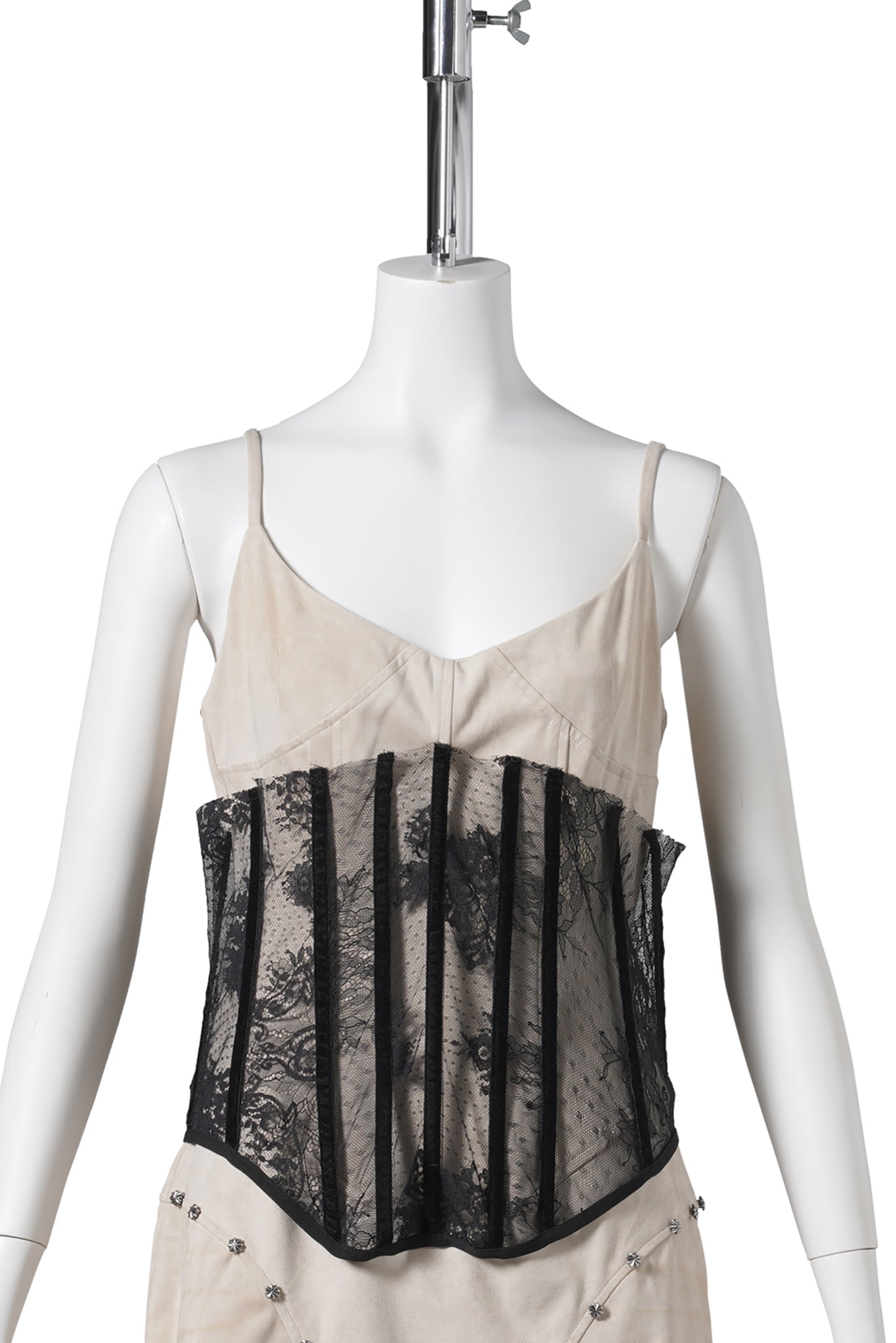 SUEDE DRESS WITH LACE CORSET OVERLAY / BLACK